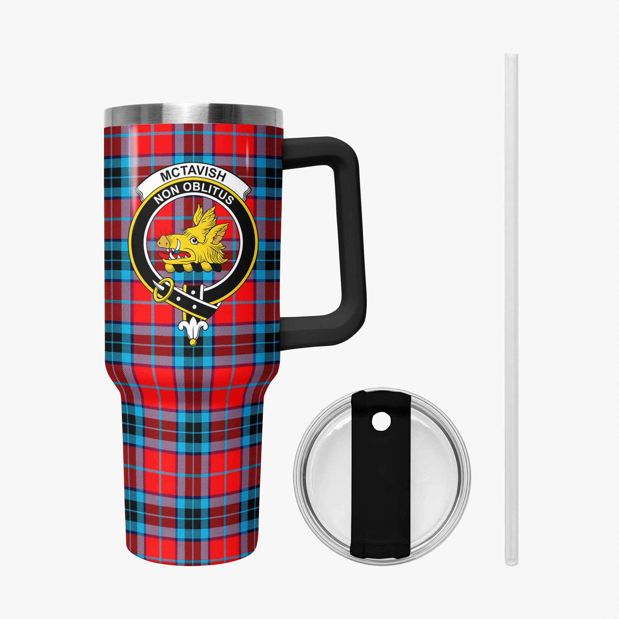 McTavish Modern Tartan Crest 40 oz Insulated Tumbler with Handle