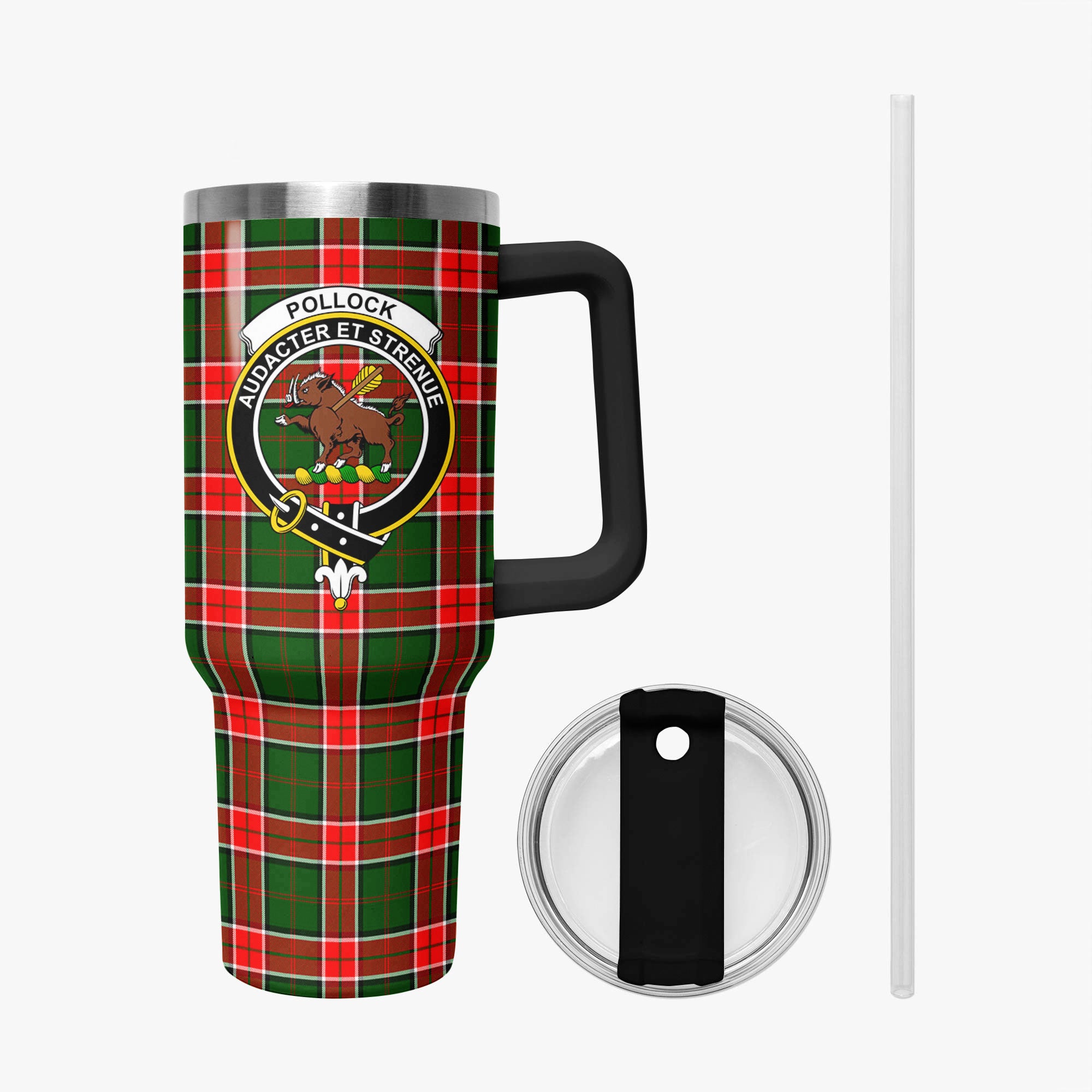 Pollock Tartan Crest 40 oz Insulated Tumbler with Handle