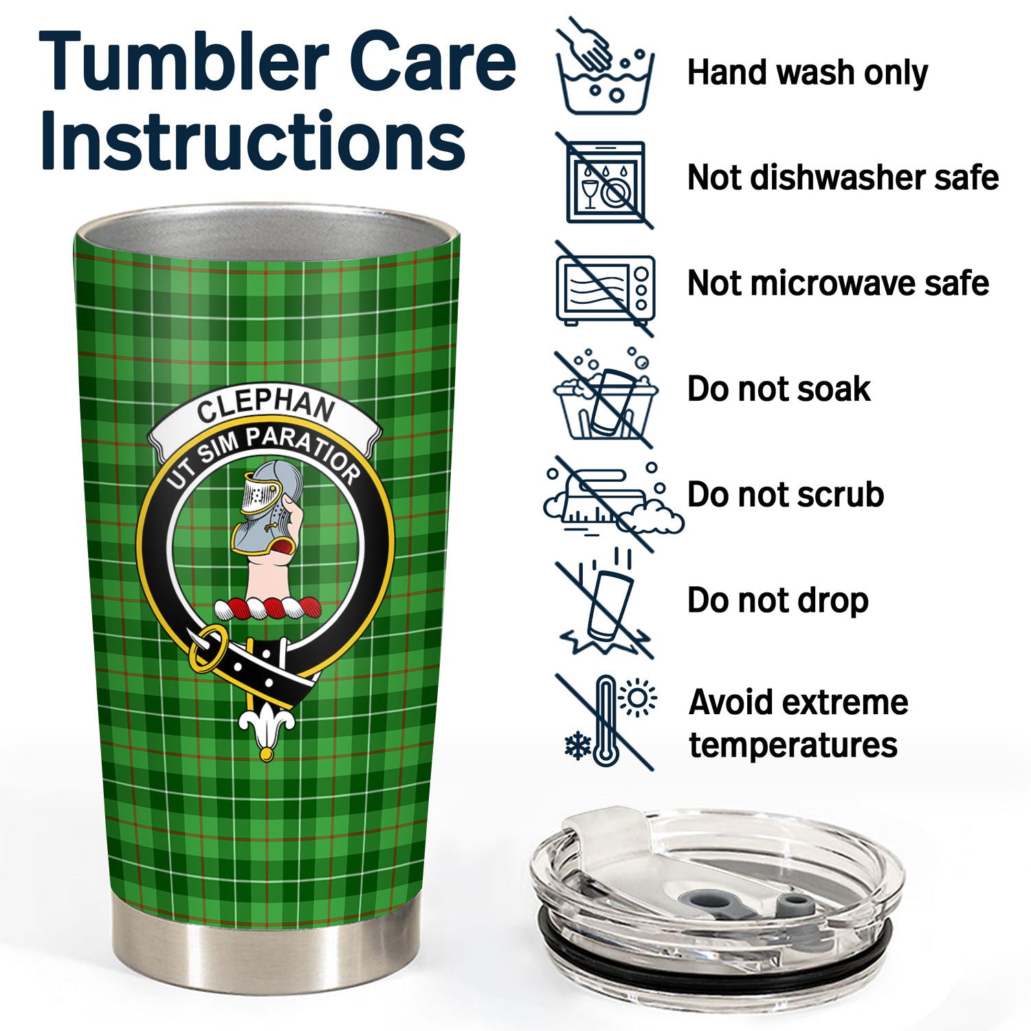 Clephan (or Clephane) Tartan Crest Tumbler