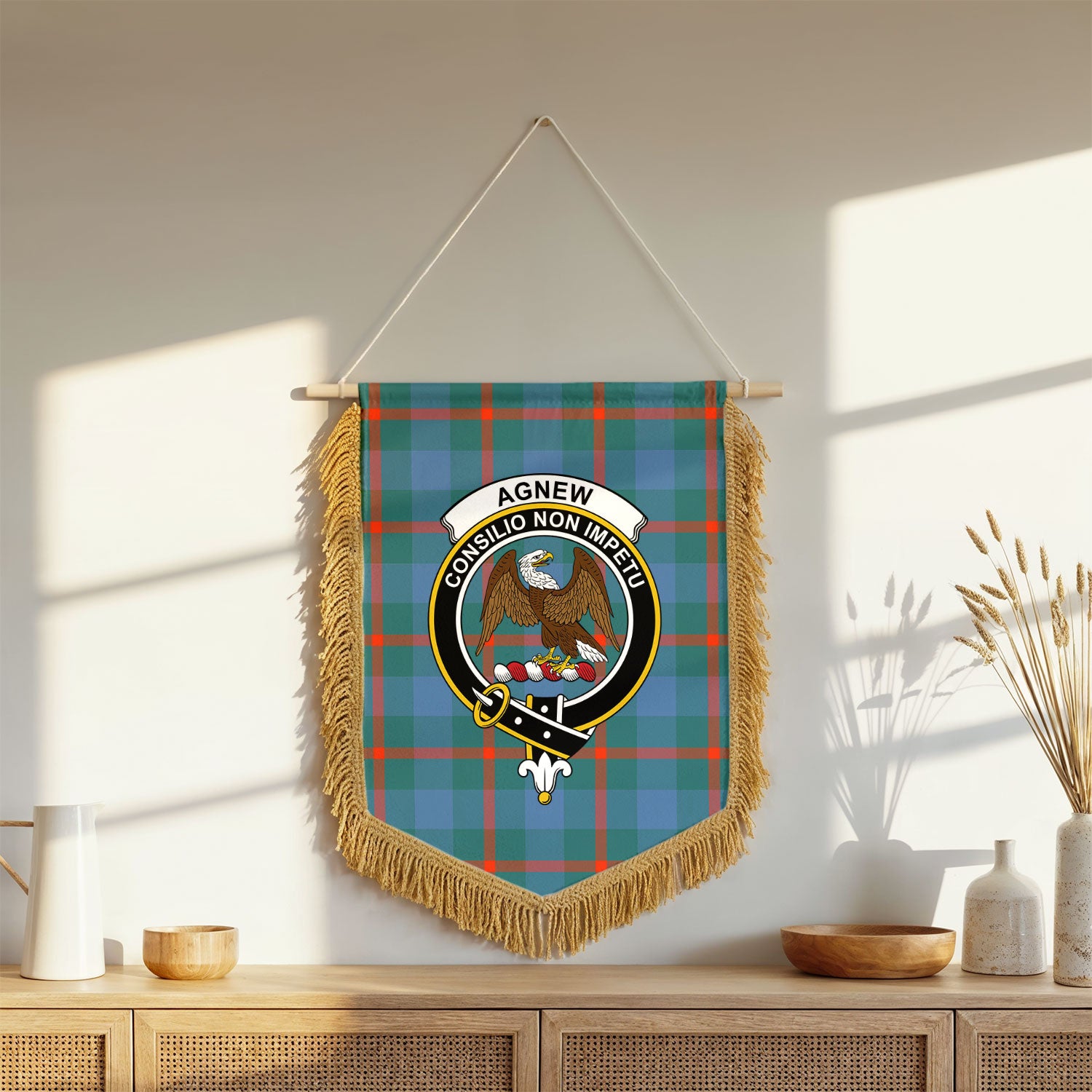 Agnew Ancient Tartan Crest Wall Hanging Banner - Wood Pole