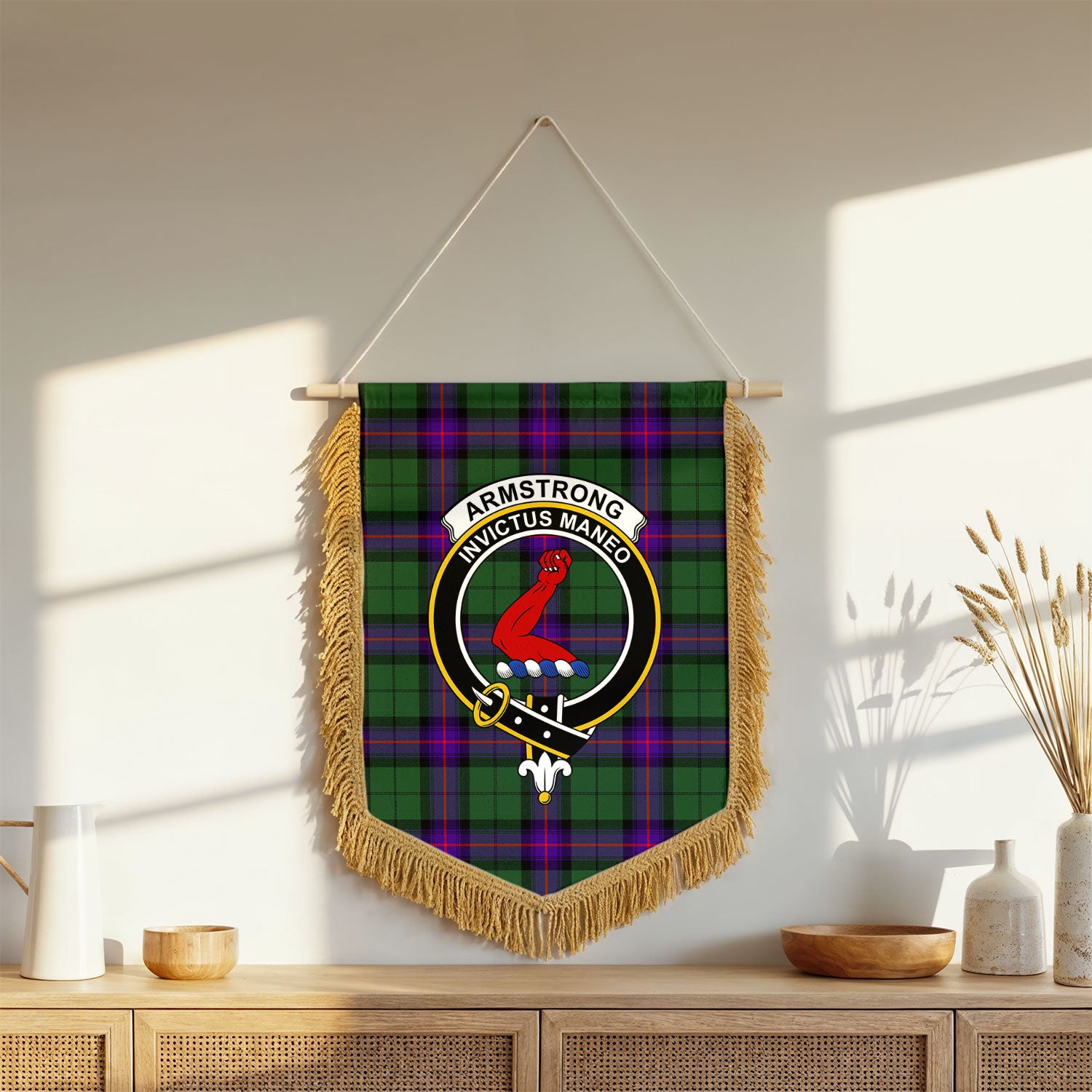 Armstrong Modern Tartan Crest Wall Hanging Banner - Wood Pole