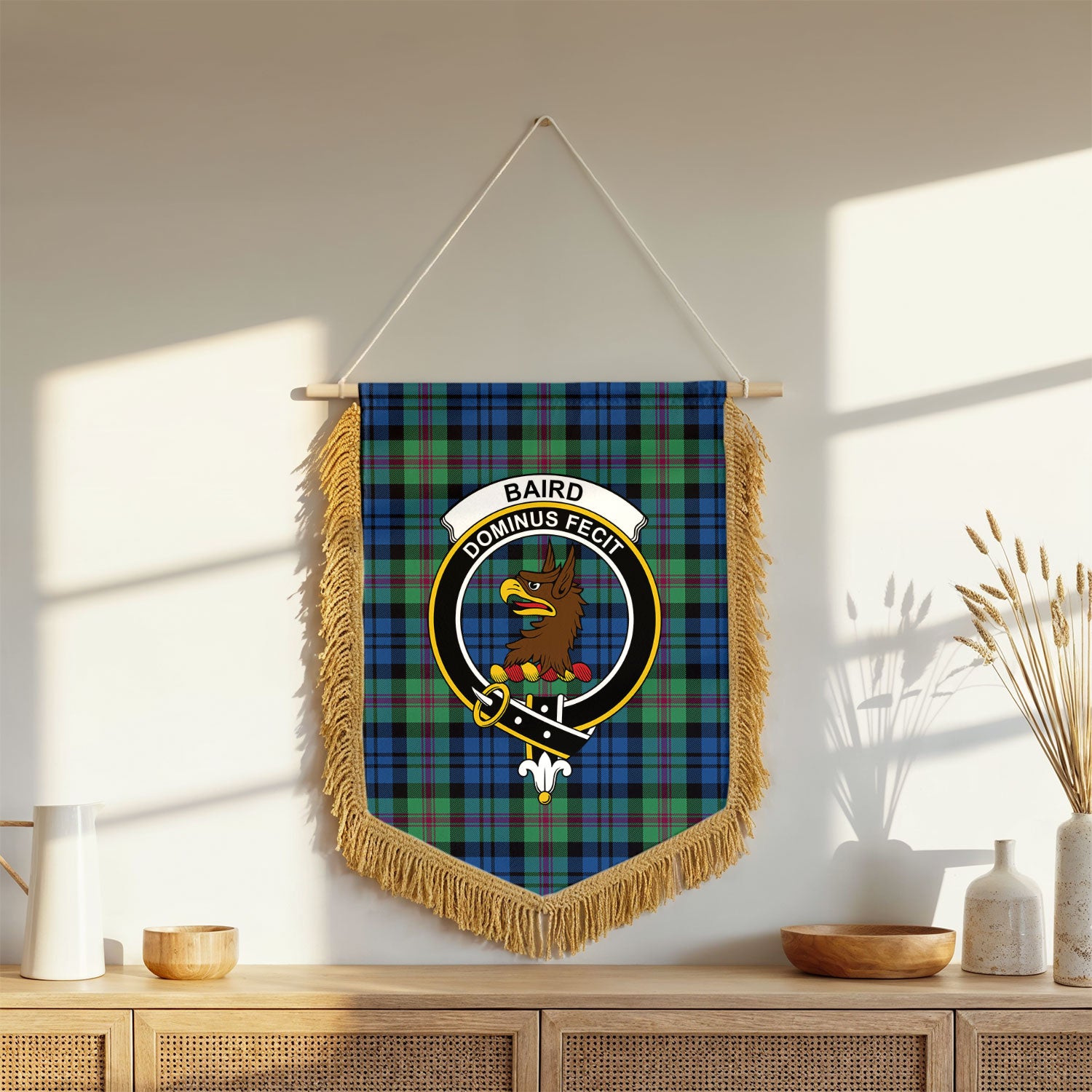 Baird Ancient Tartan Crest Wall Hanging Banner - Wood Pole