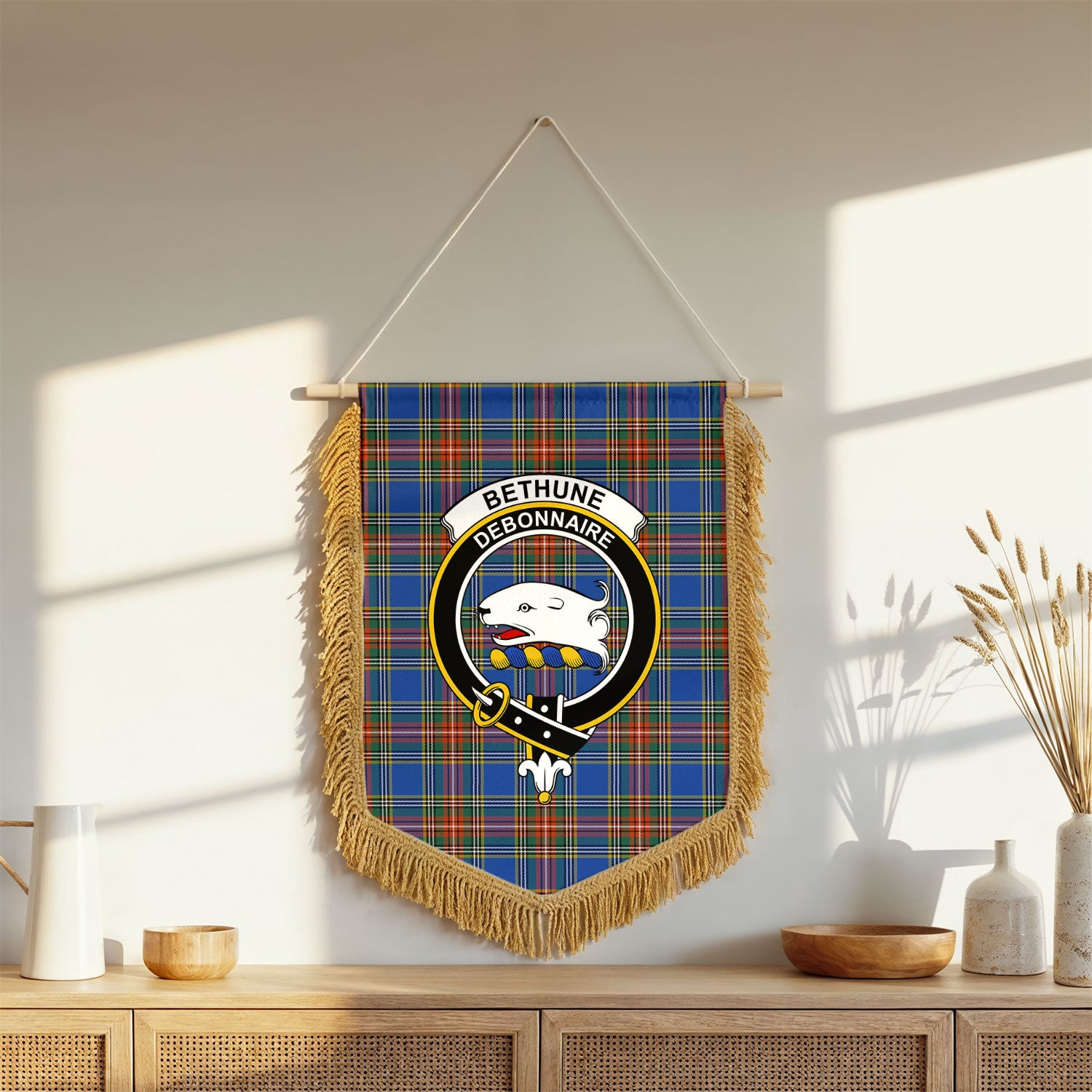 Bethune Ancient Tartan Crest Wall Hanging Banner - Wood Pole