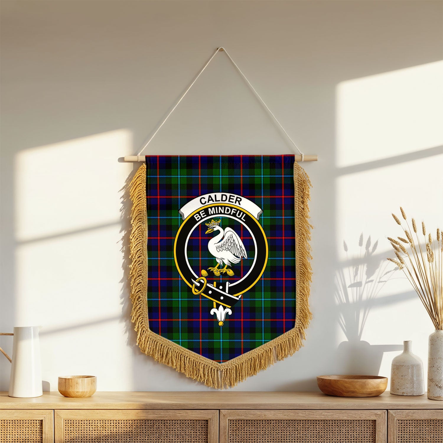 Calder (Calder-Campbell) Tartan Crest Wall Hanging Banner - Wood Pole