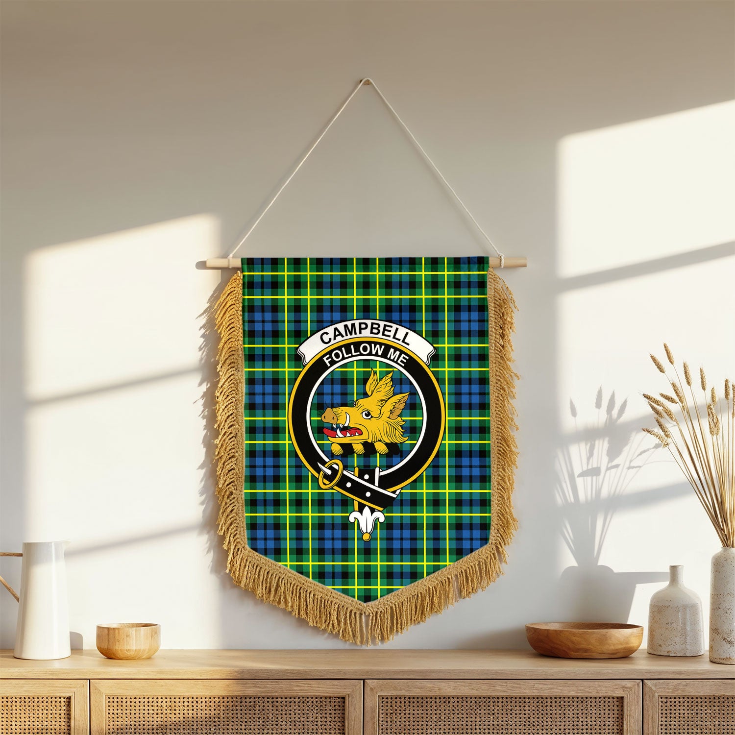 Campbell of Breadalbane Ancient Tartan Crest Wall Hanging Banner - Wood Pole