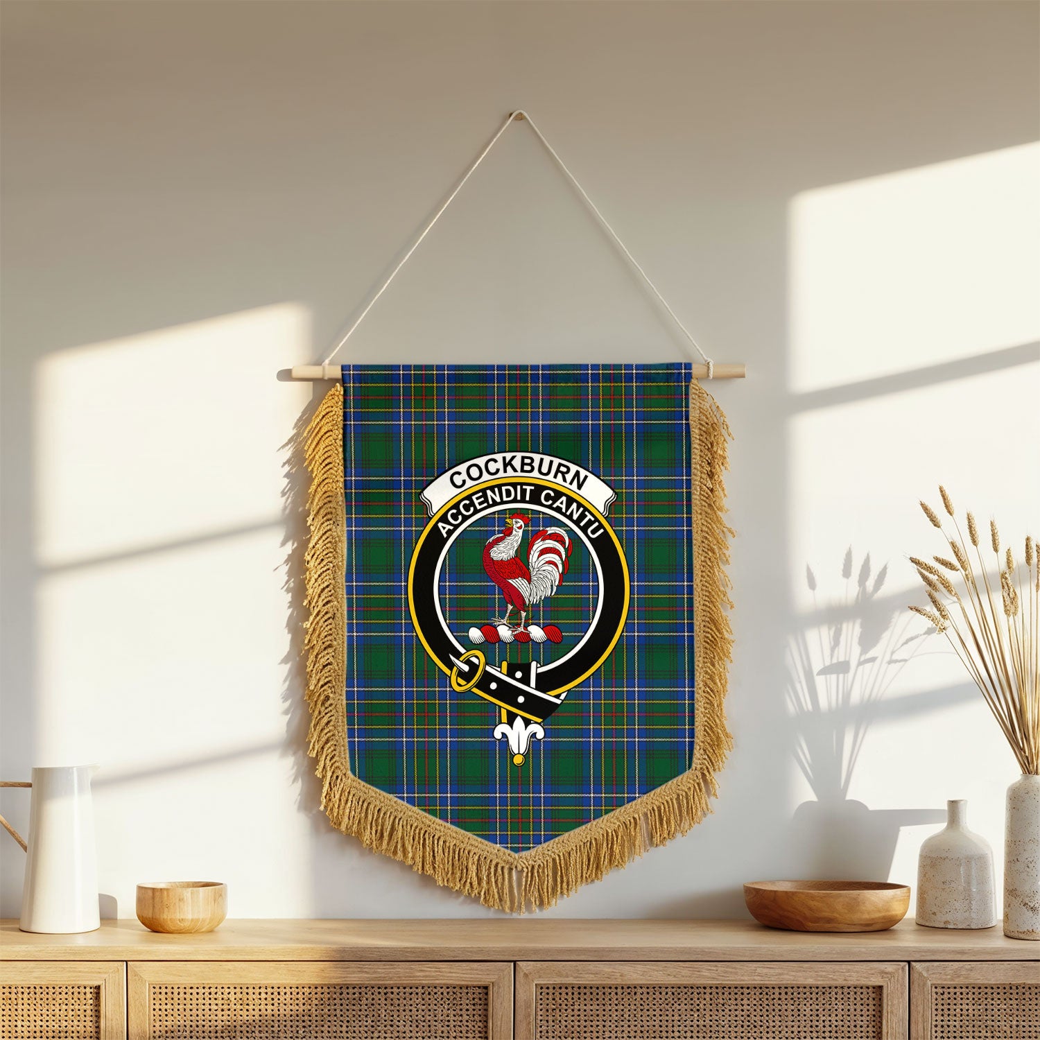 Cockburn Ancient Tartan Crest Wall Hanging Banner - Wood Pole