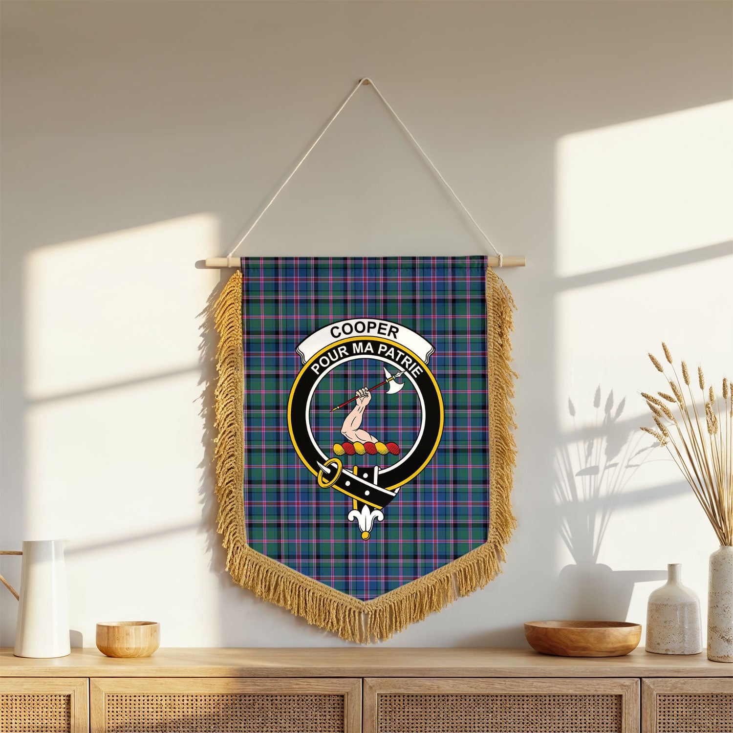 Cooper Ancient Tartan Crest Wall Hanging Banner - Wood Pole