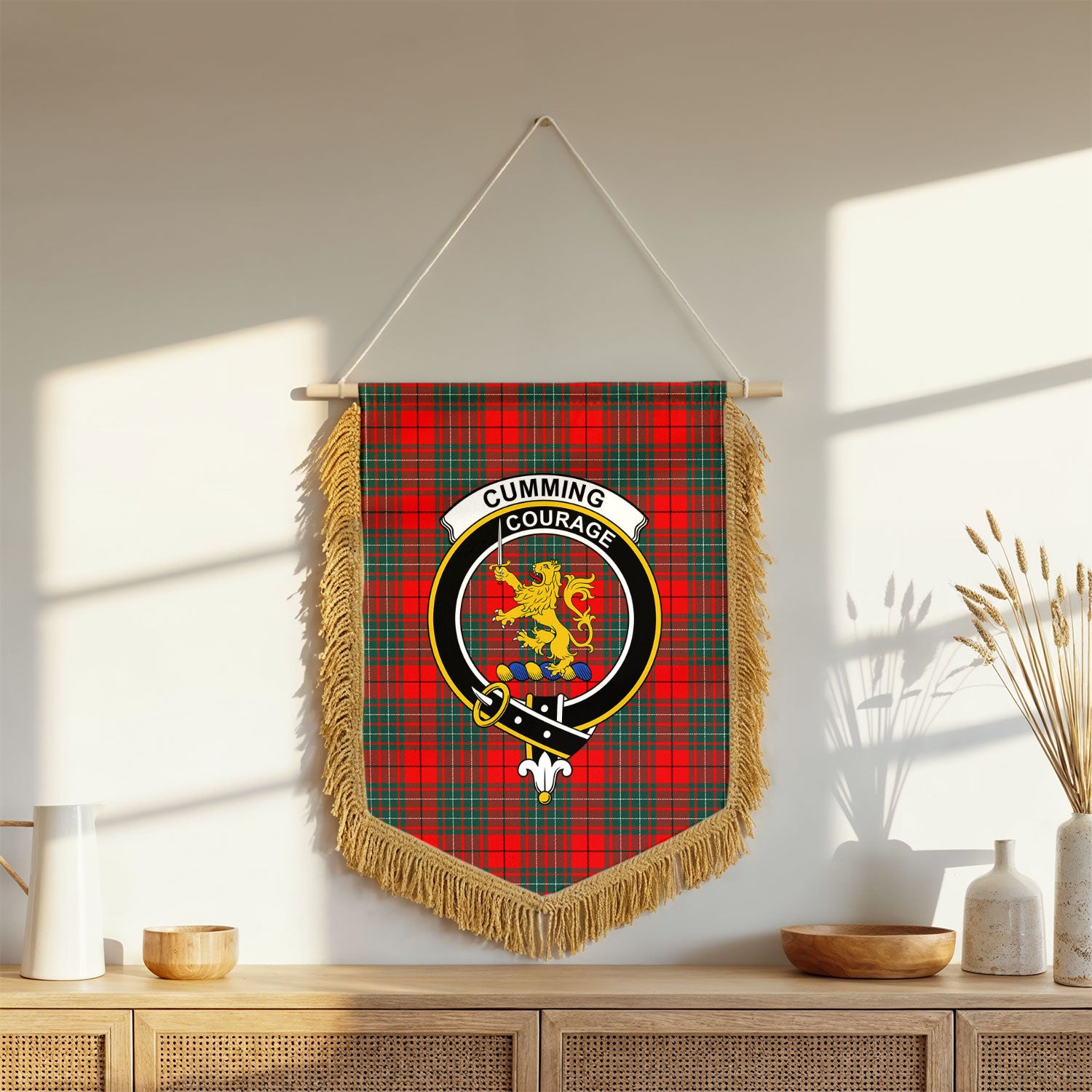 Cumming Modern Tartan Crest Wall Hanging Banner - Wood Pole