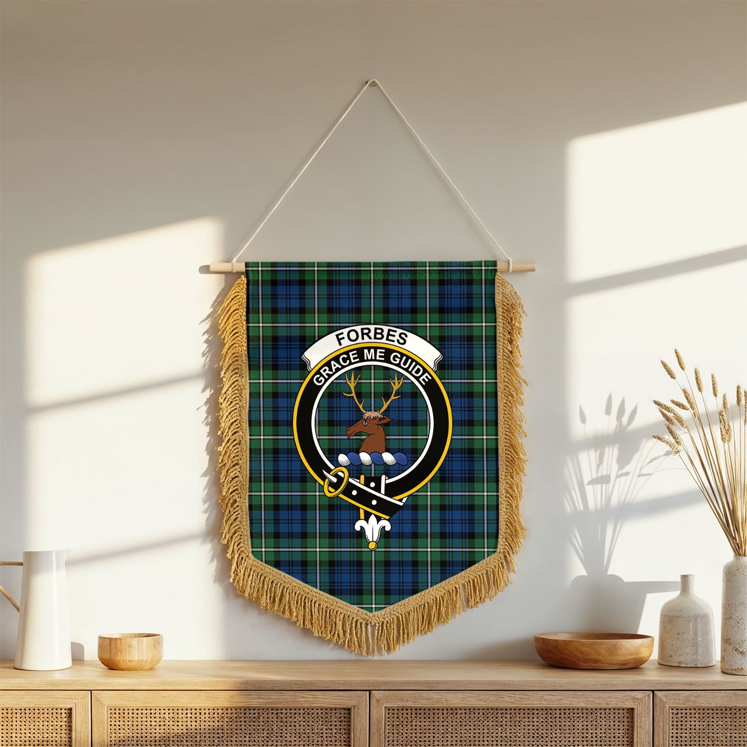 Forbes Ancient Tartan Crest Wall Hanging Banner - Wood Pole