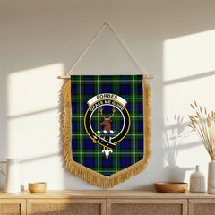 Forbes Modern Tartan Crest Wall Hanging Banner - Wood Pole