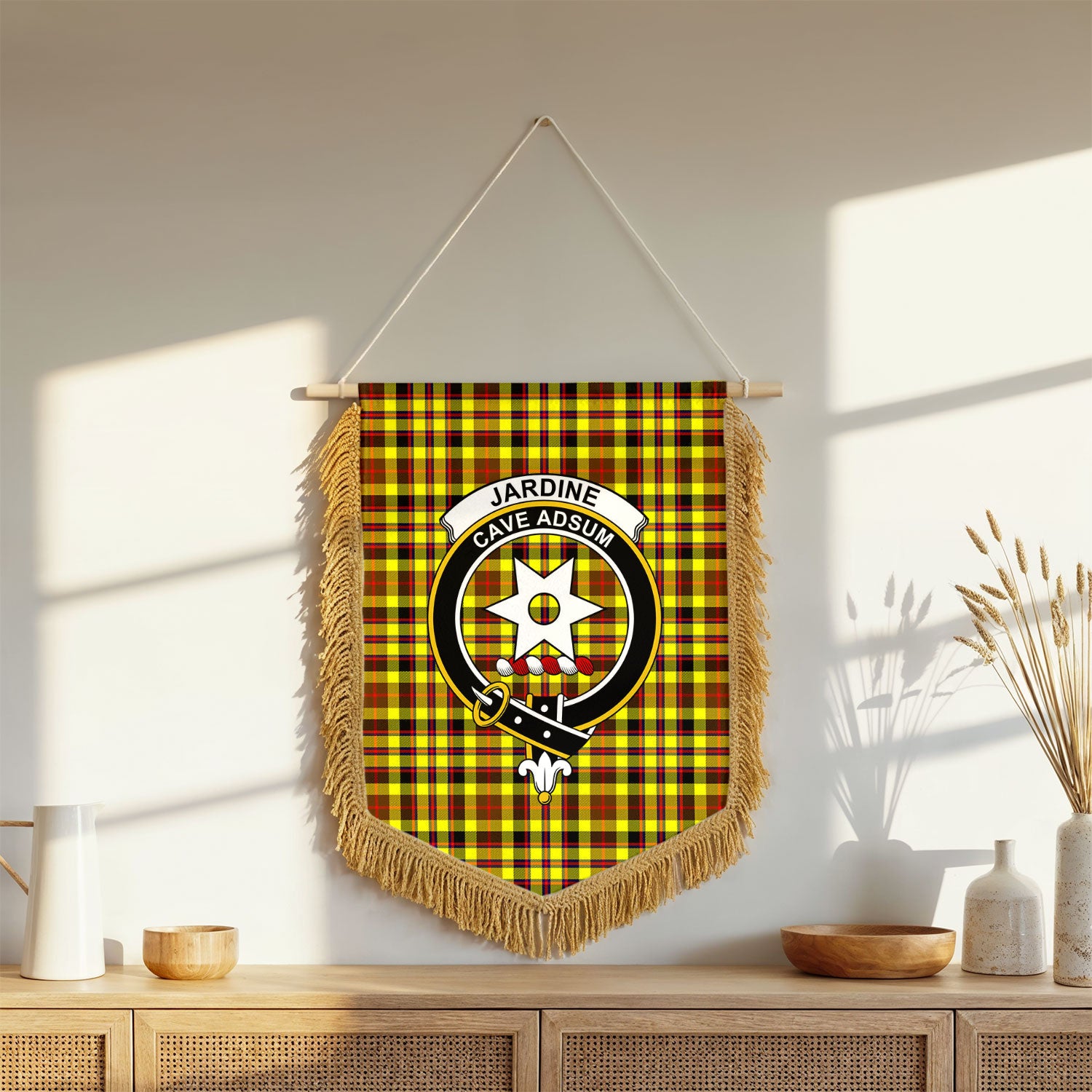 Jardine Tartan Crest Wall Hanging Banner - Wood Pole