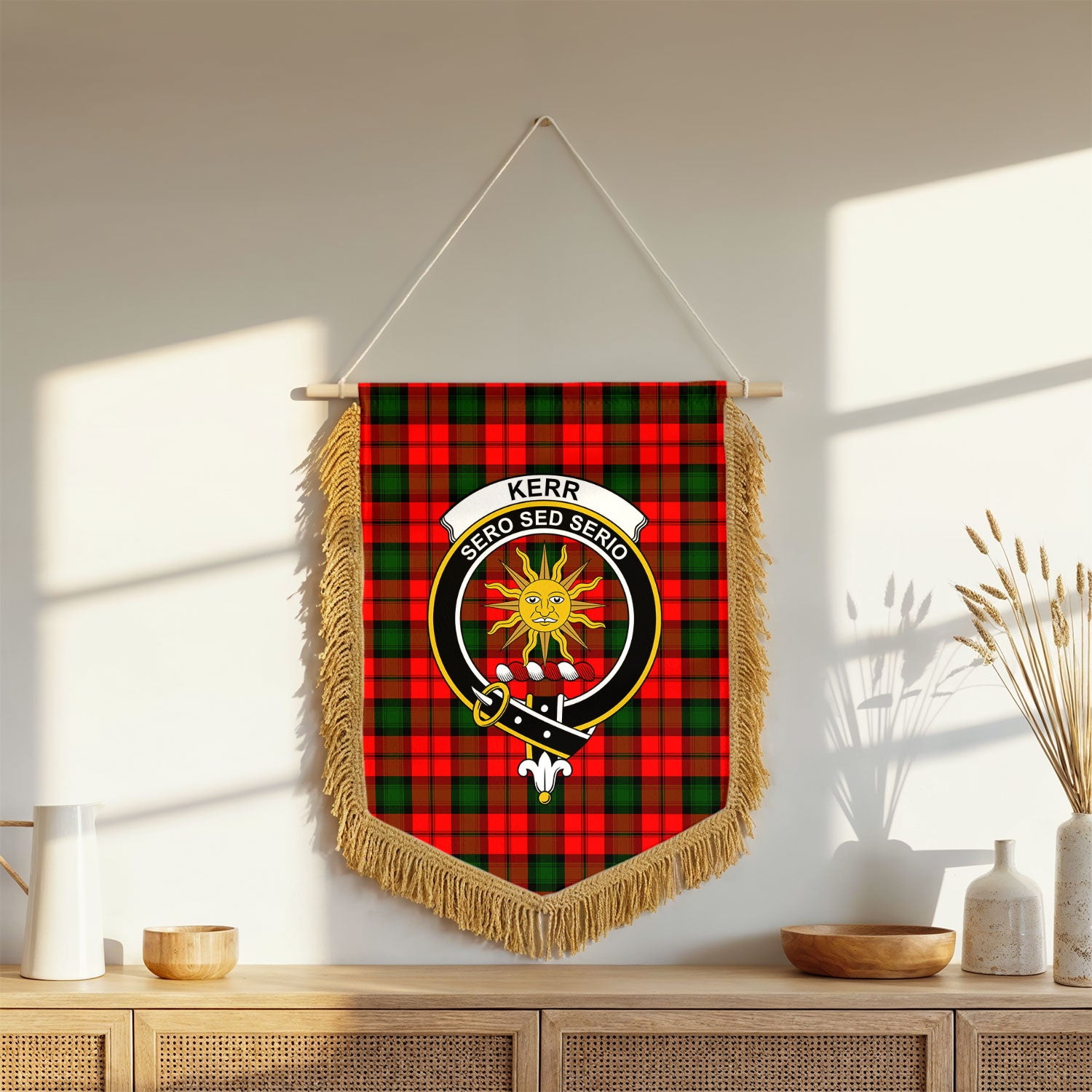 Kerr Modern Tartan Crest Wall Hanging Banner - Wood Pole