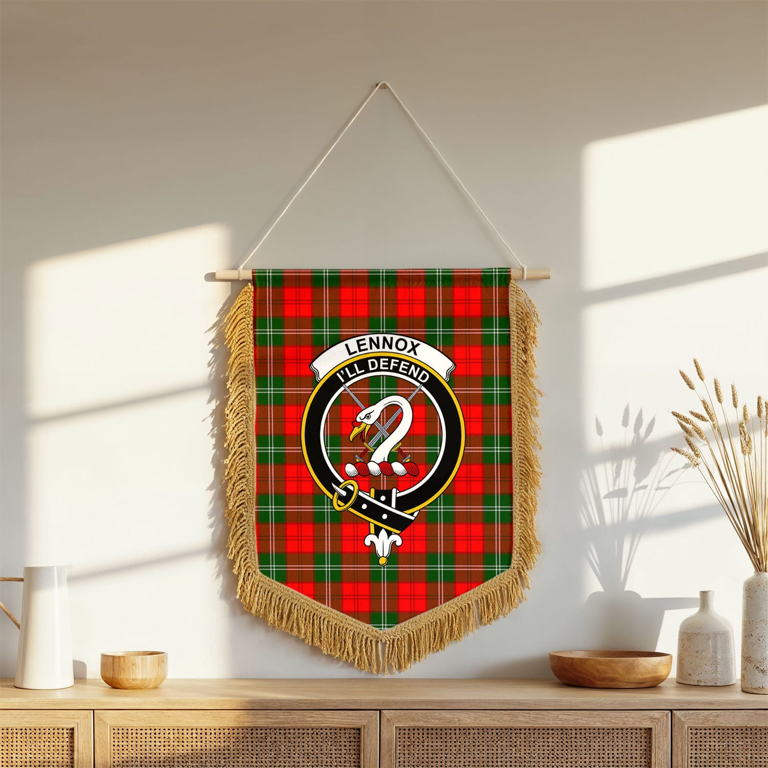 Lennox Tartan Crest Wall Hanging Banner - Wood Pole