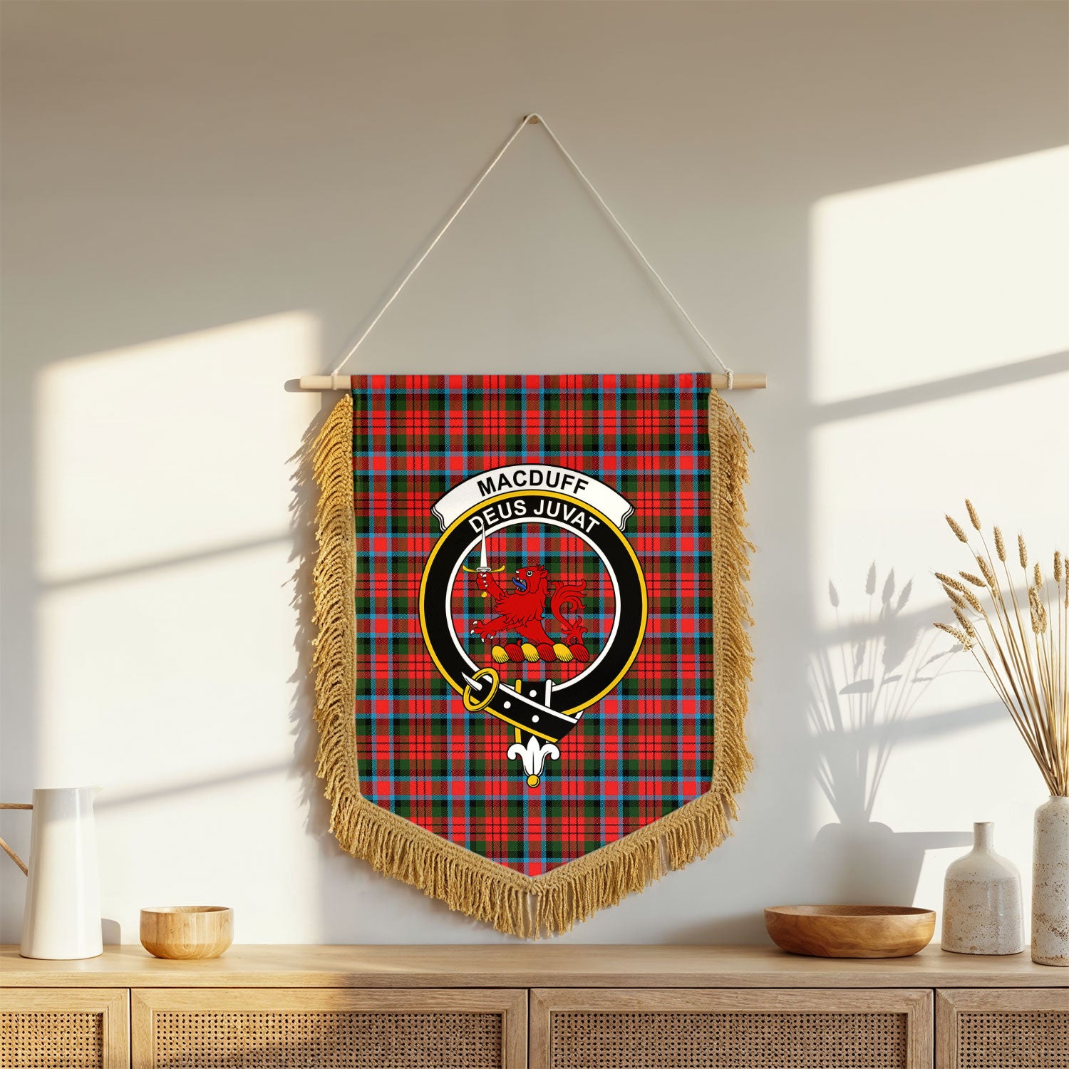 MacDuff Modern Tartan Crest Wall Hanging Banner - Wood Pole