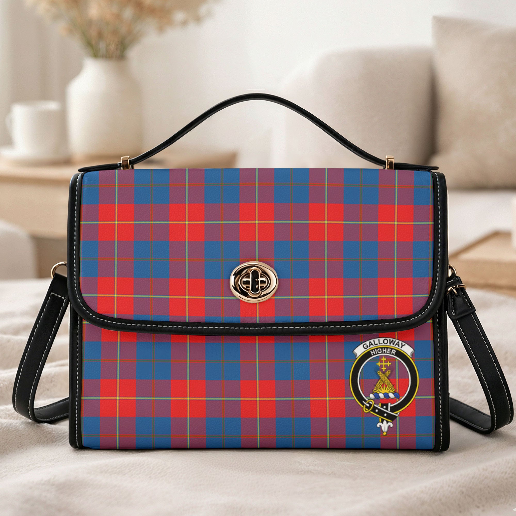 Galloway Red Tartan Crest Satchel Bag