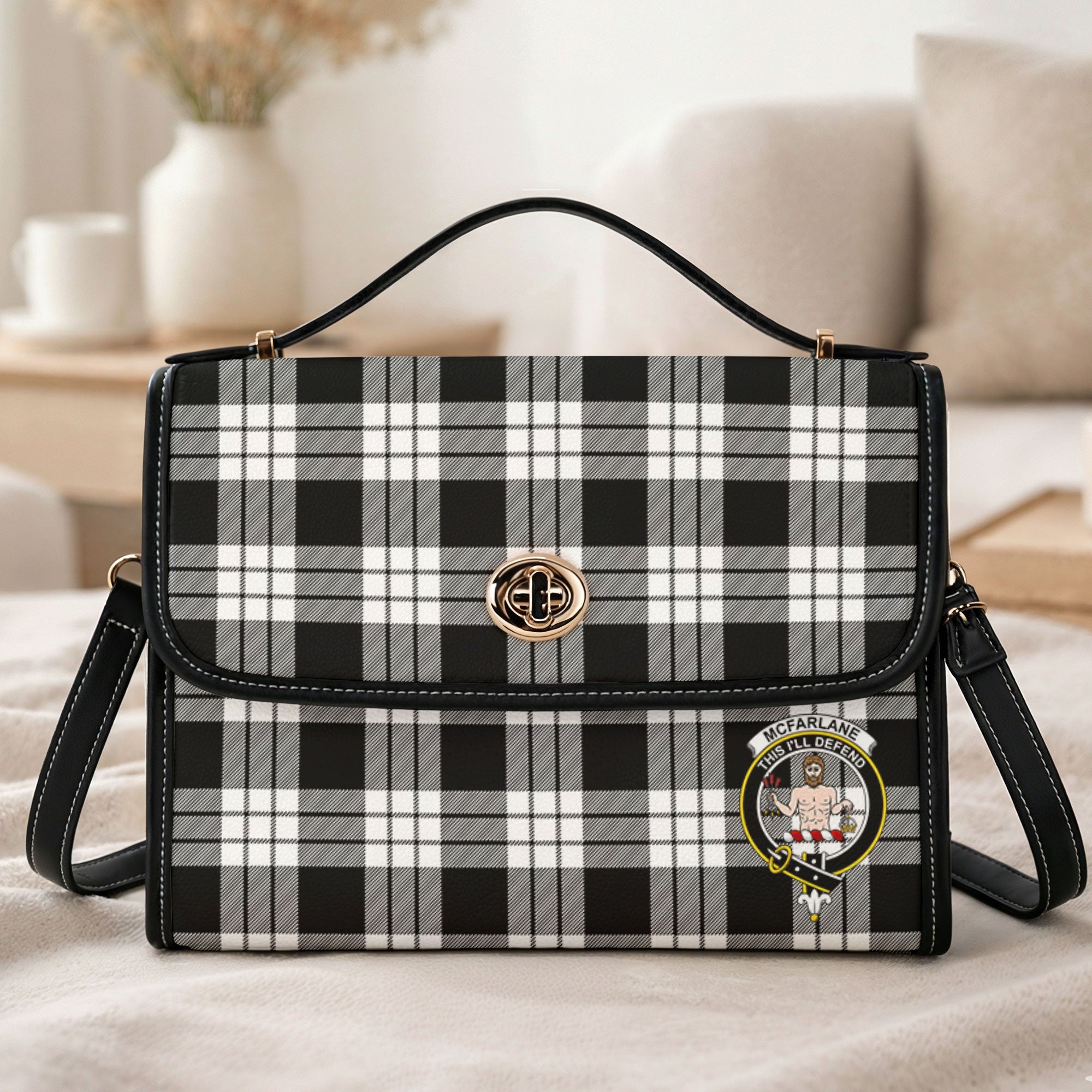 McFarlane Black - White Tartan Crest Satchel Bag