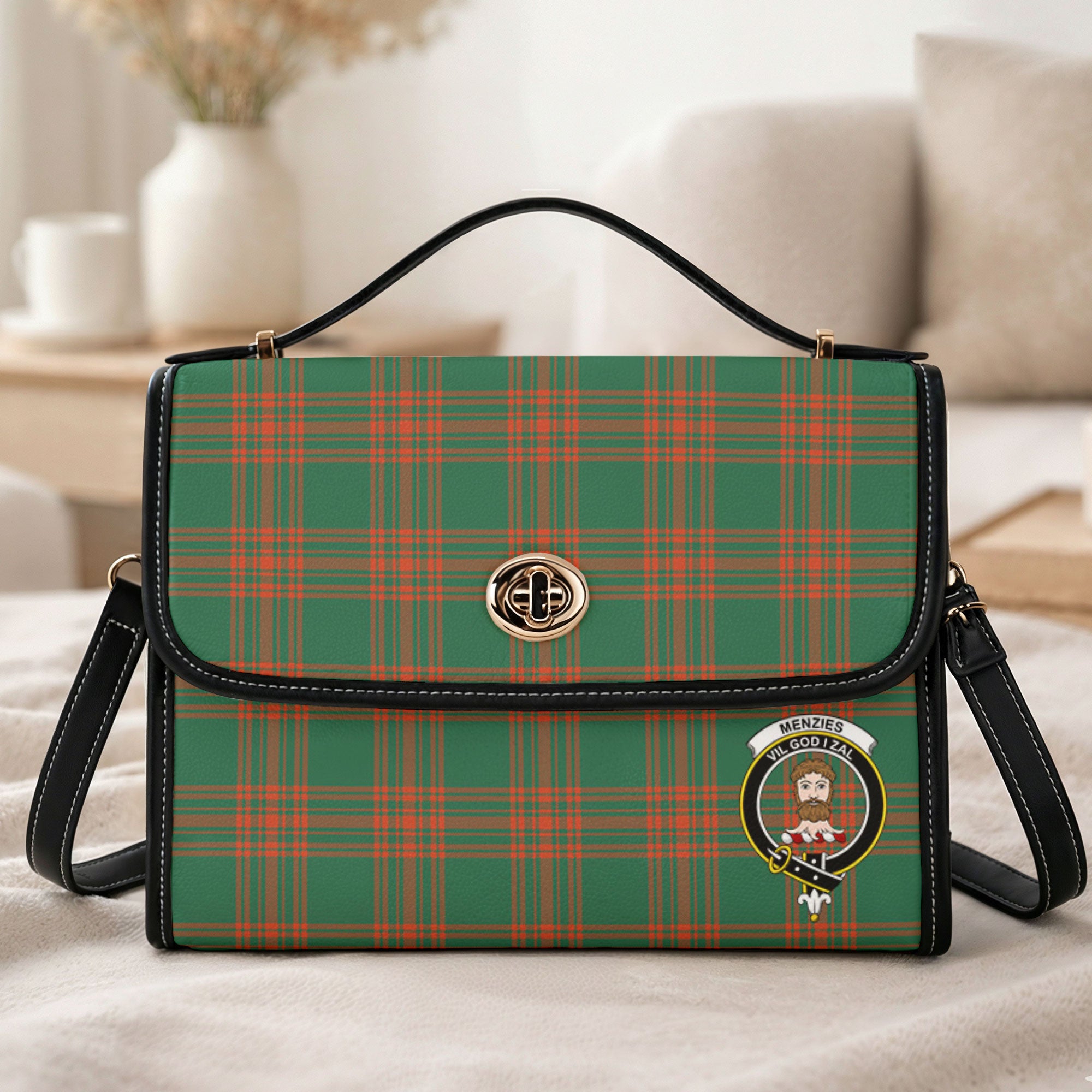 Menzies Green Ancient Tartan Crest Satchel Bag