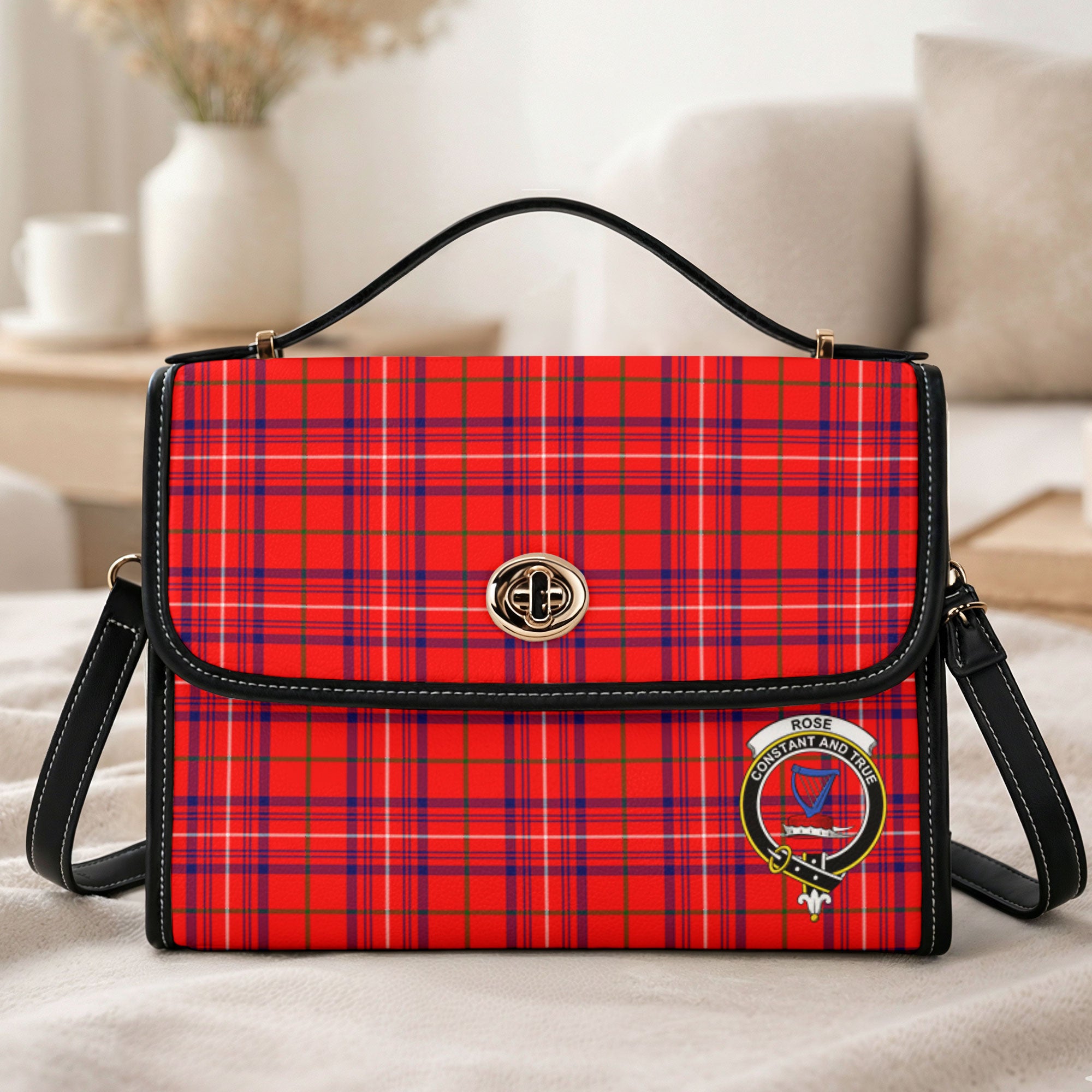 Rose Modern Tartan Crest Satchel Bag