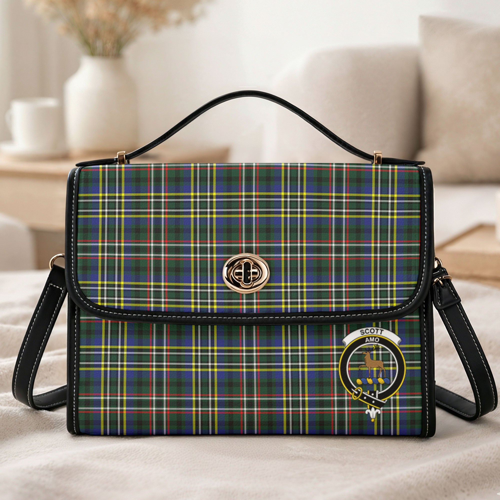 Scott Green Modern Tartan Crest Satchel Bag