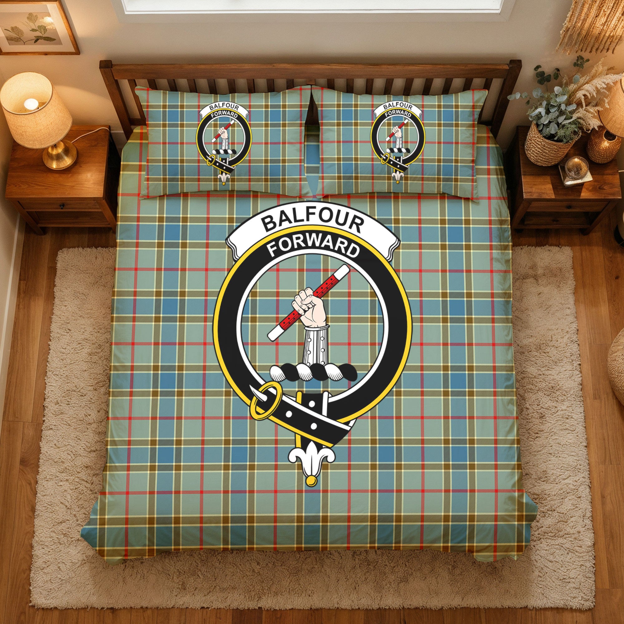 Balfour Blue Tartan Crest Bedding Set