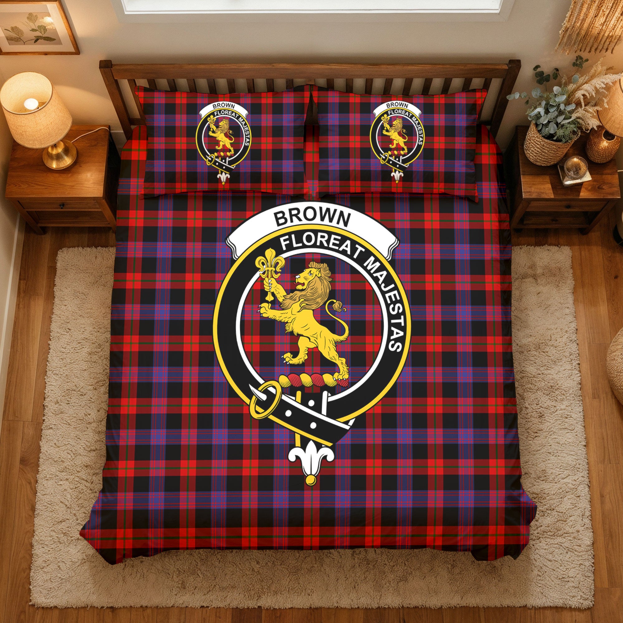 Brown Modern Tartan Crest Bedding Set