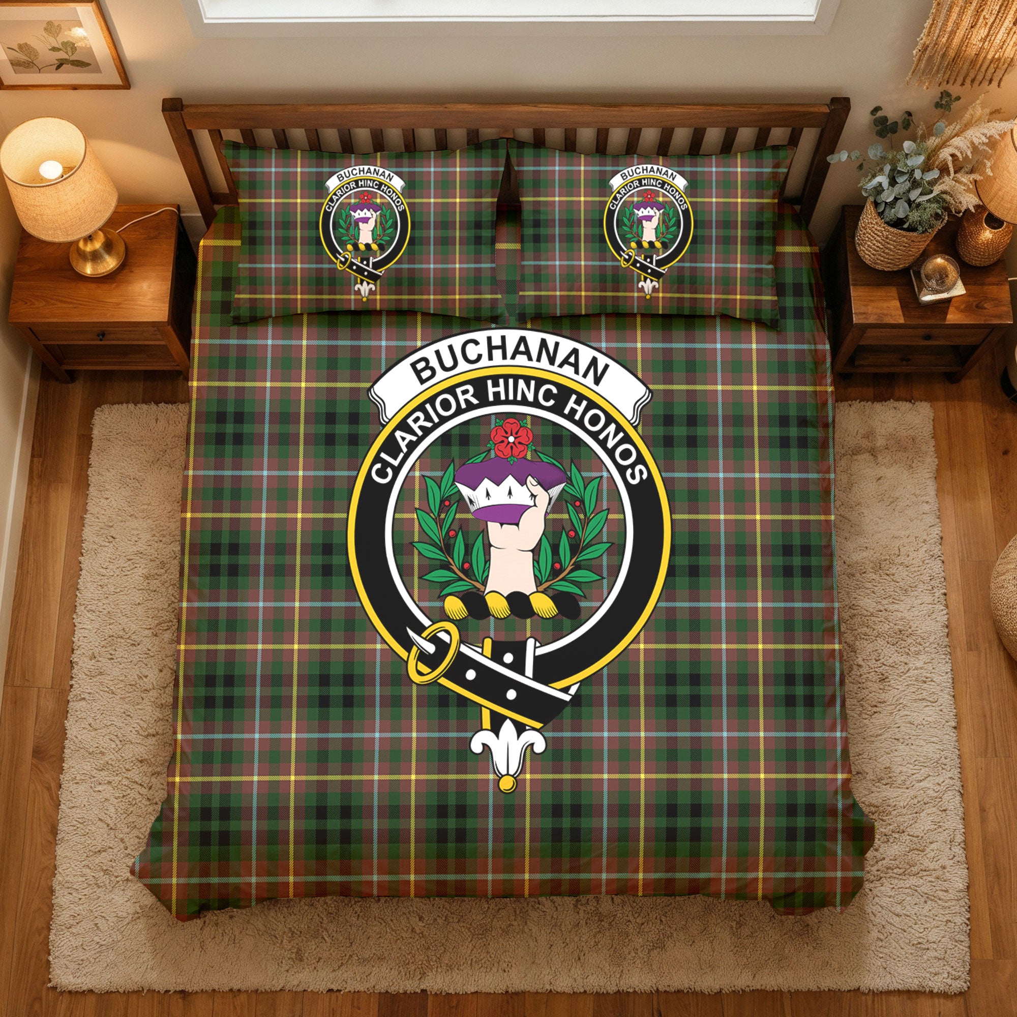 Buchanan Hunting Tartan Crest Bedding Set