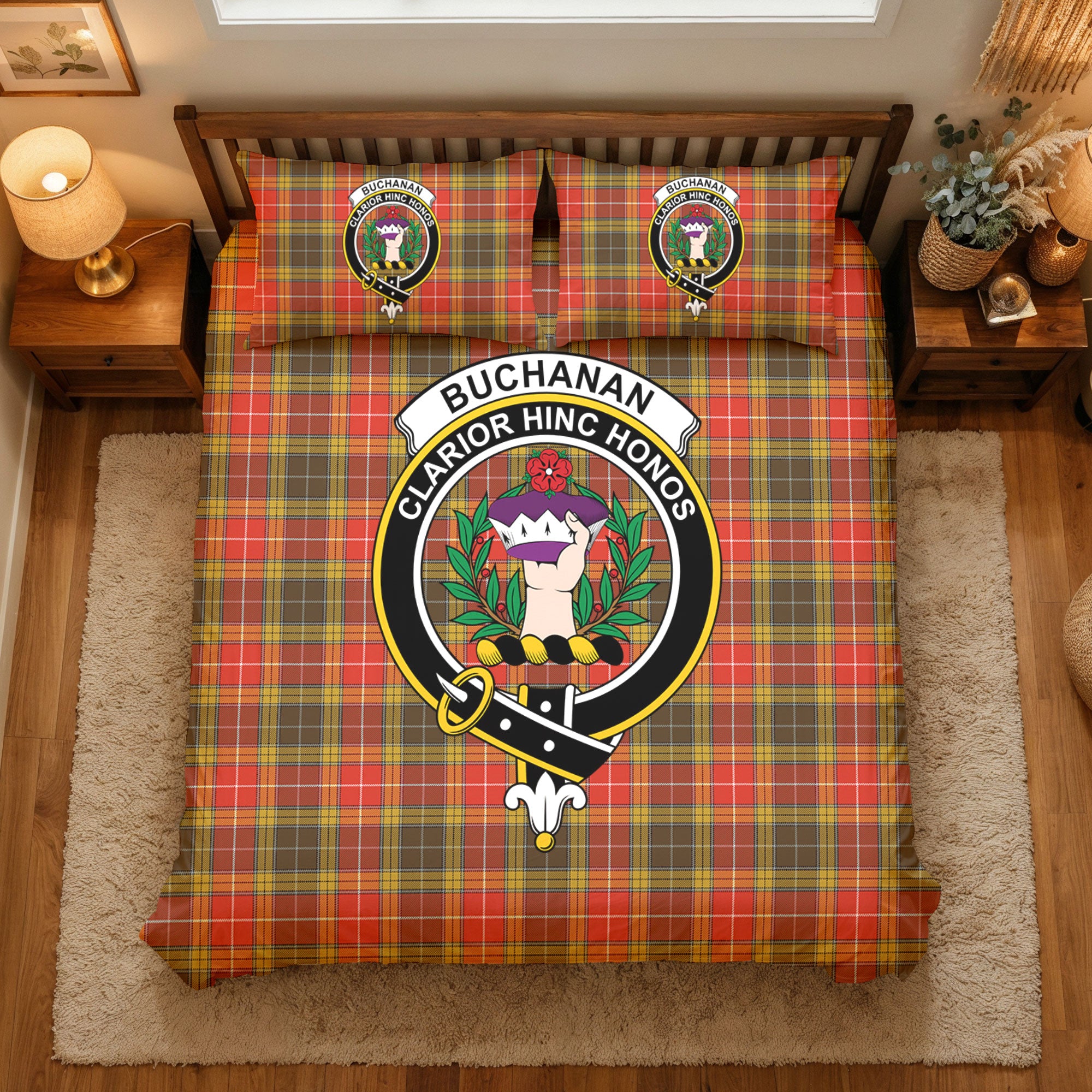 Buchanan Old Set Weathered Tartan Crest Bedding Set