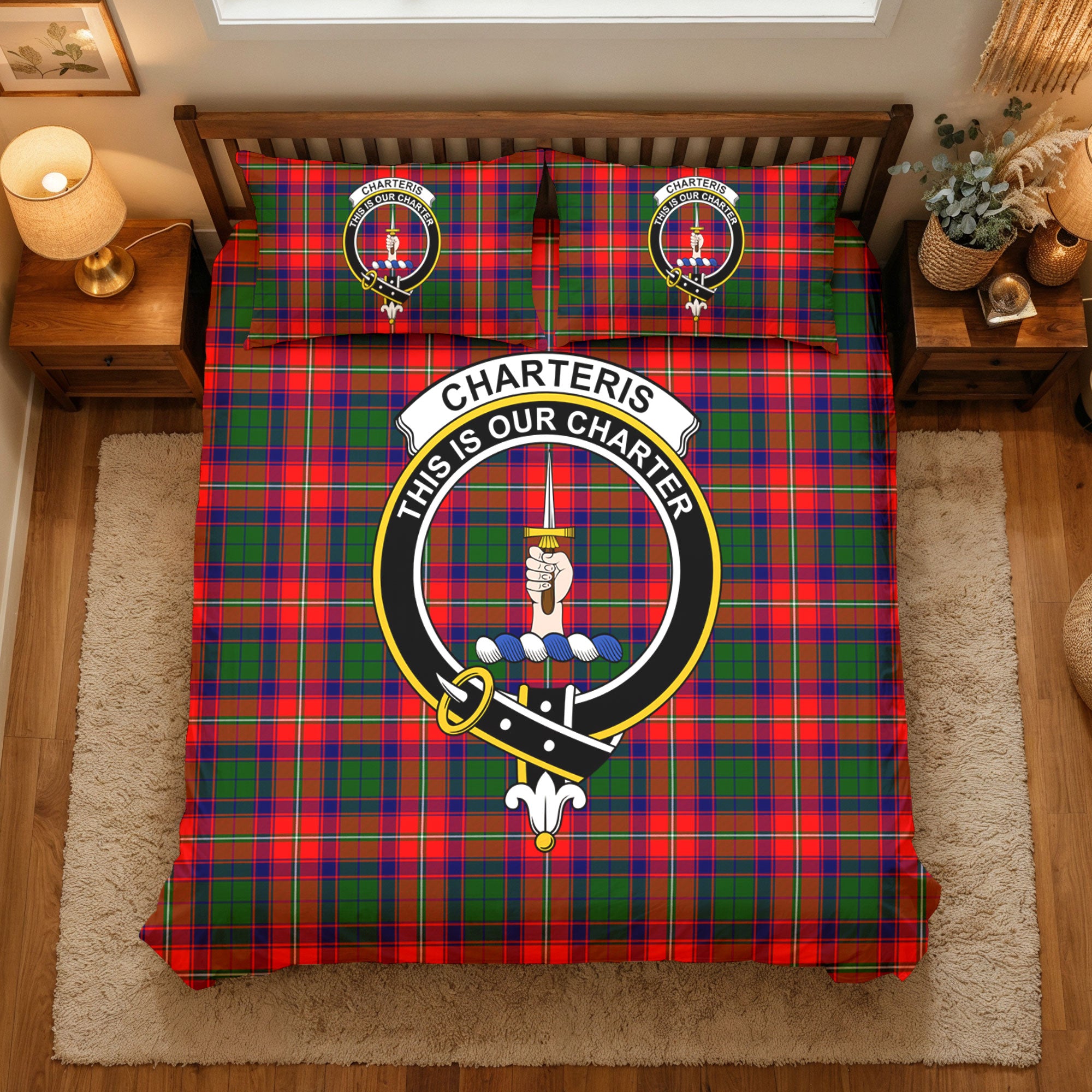 Charteris (Earl of Wemyss) Tartan Crest Bedding Set