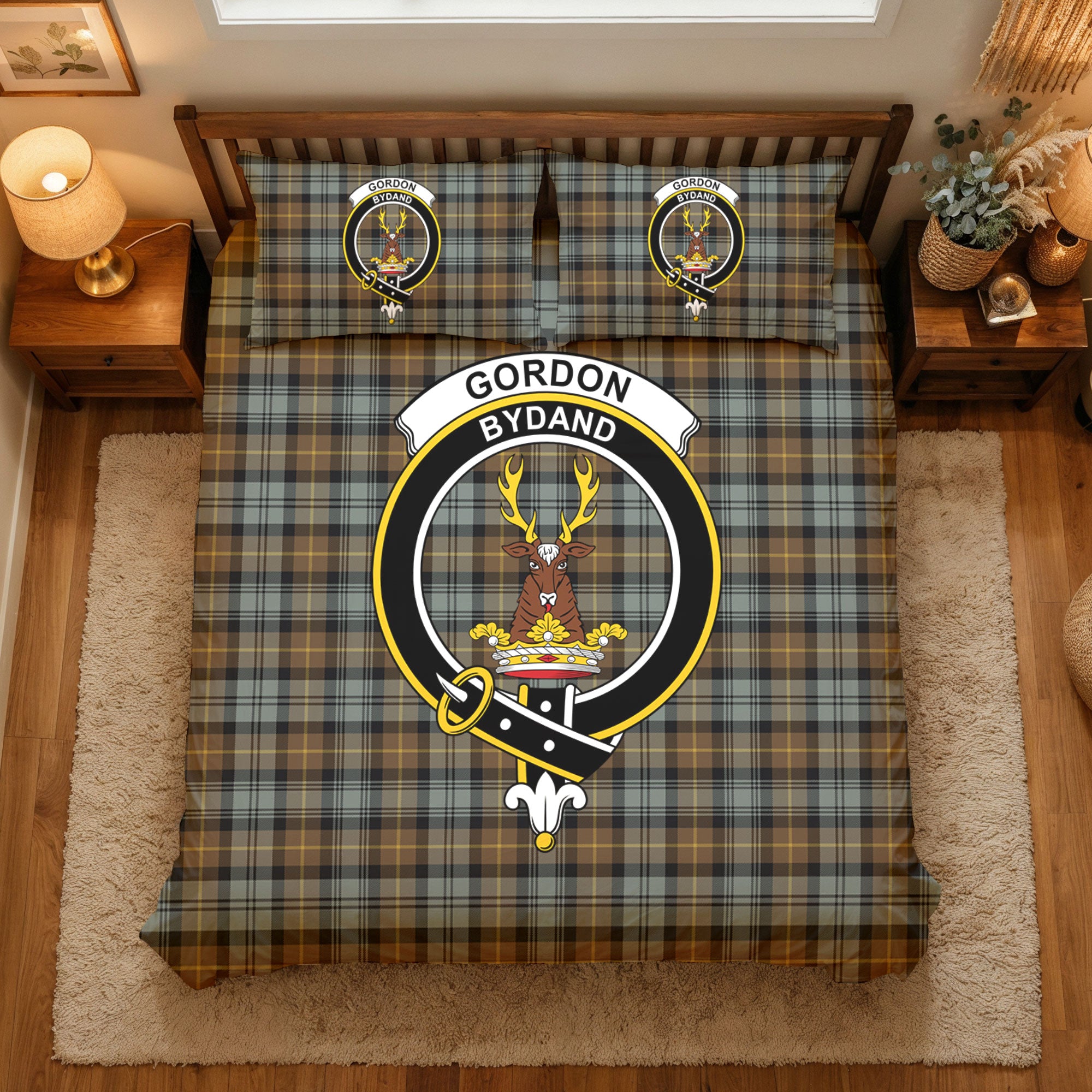 Gordon Weathered Tartan Crest Bedding Set