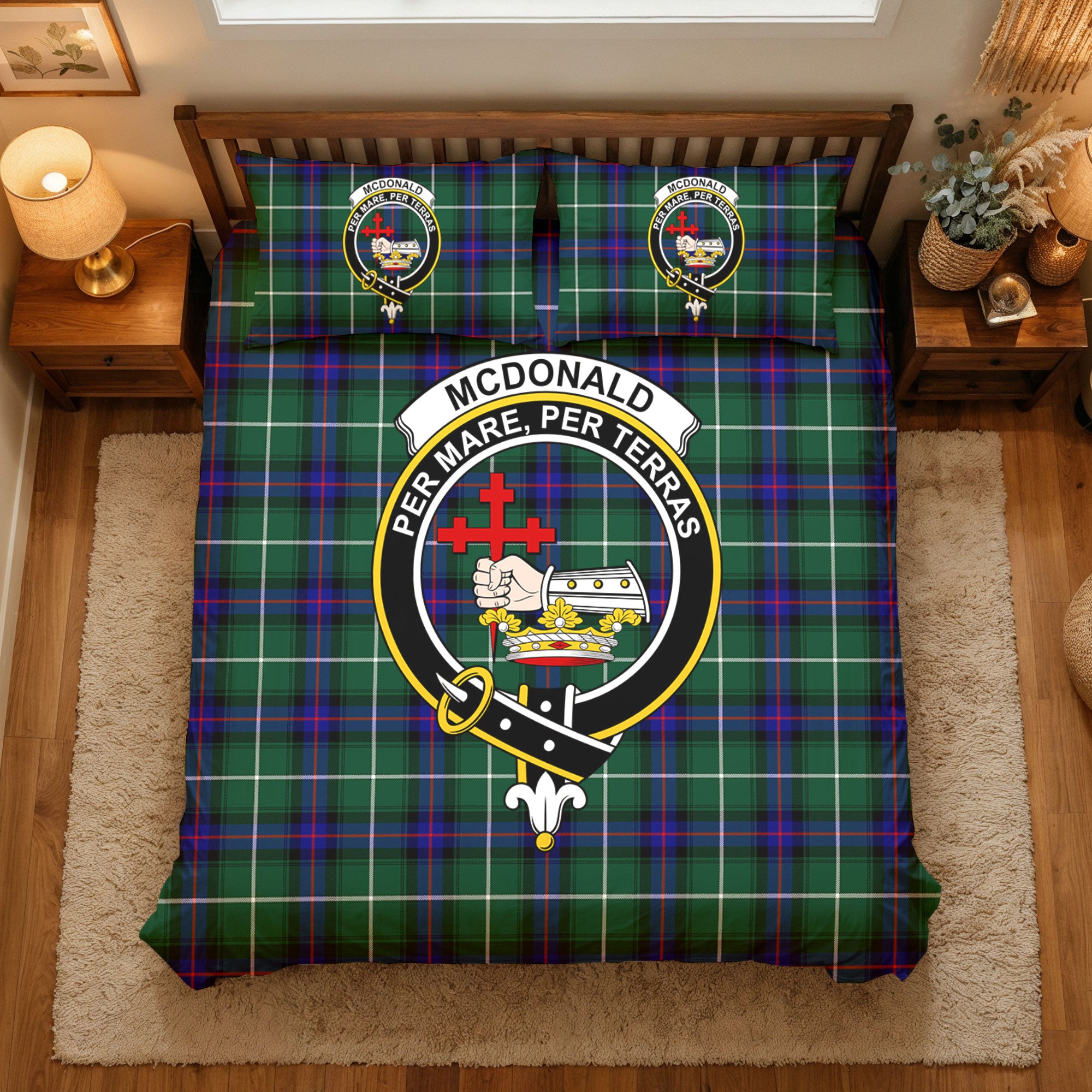 McDonald of the Isles Hunting Modern Tartan Crest Bedding Set