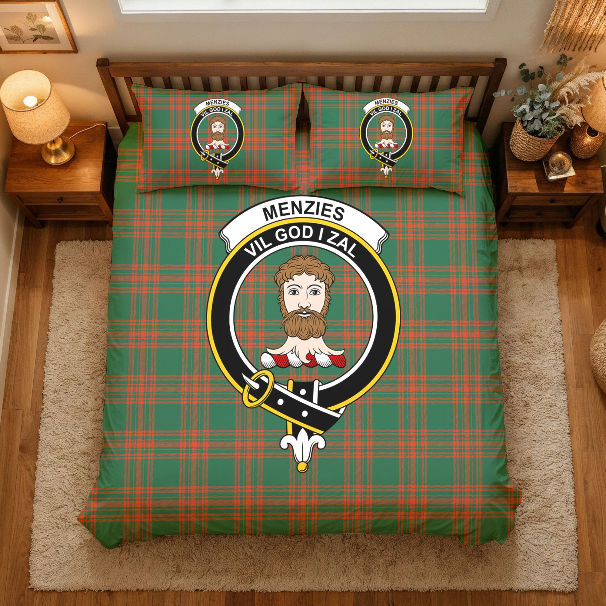 Menzies Green Ancient Tartan Crest Bedding Set