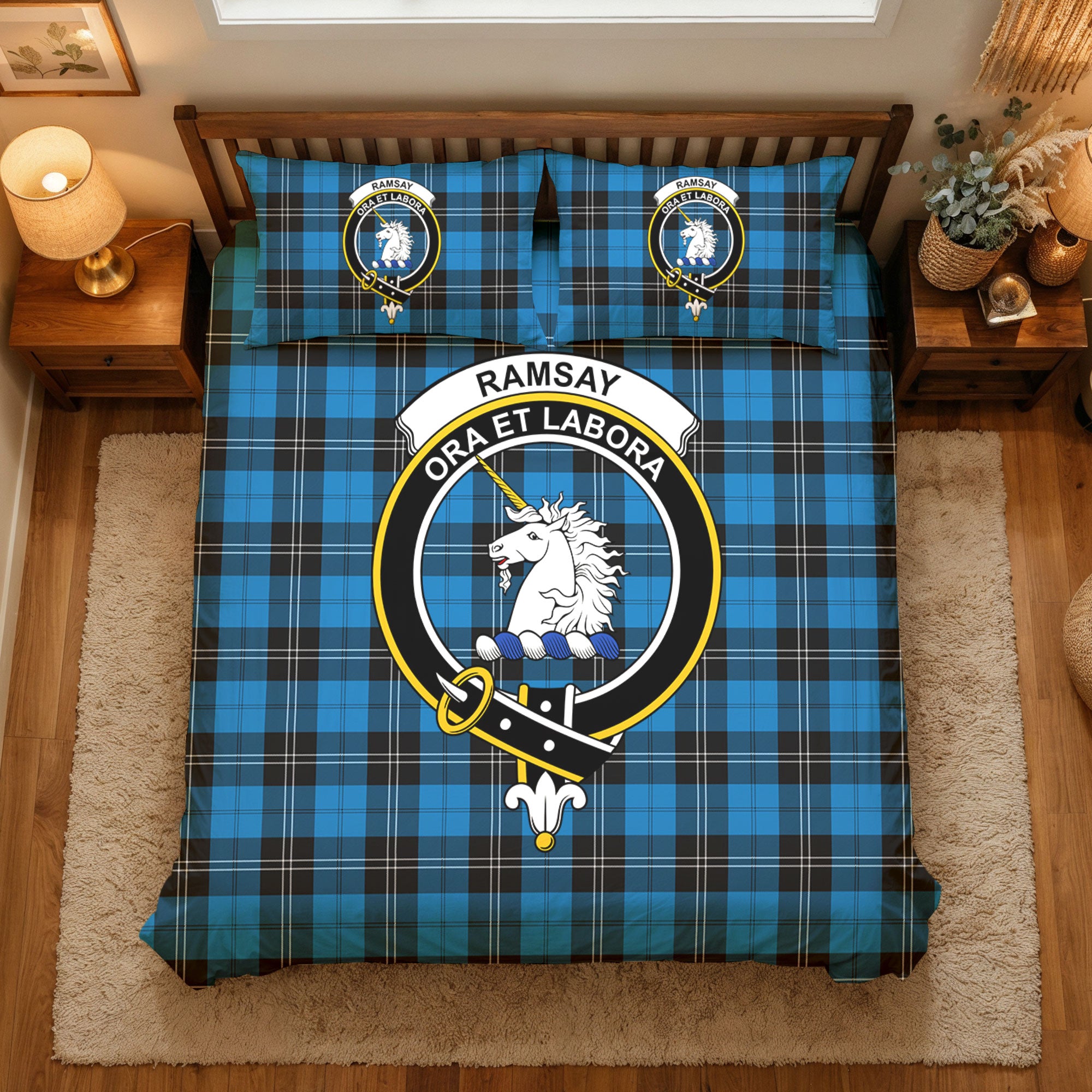 Ramsay Blue Ancient Tartan Crest Bedding Set