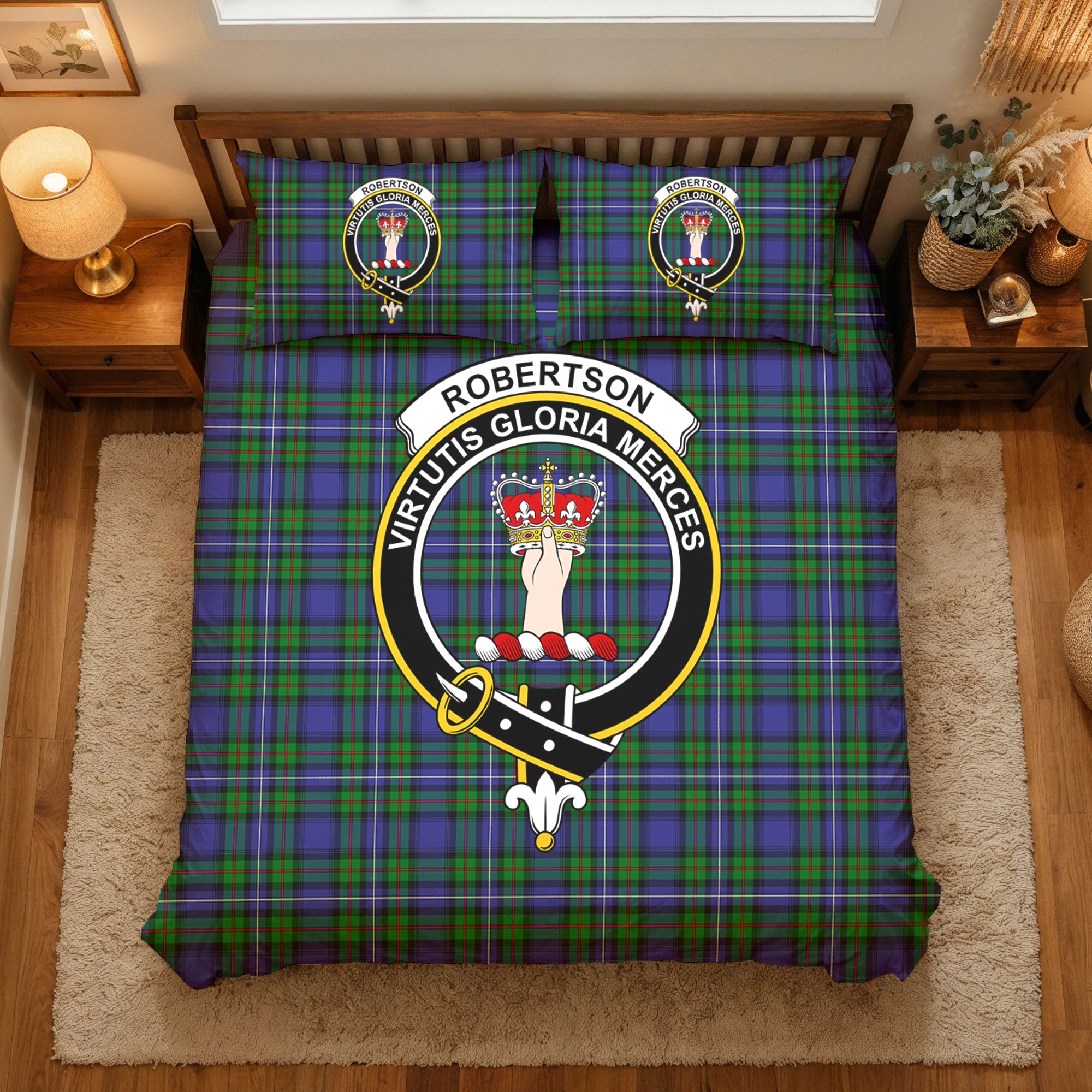 Robertson Hunting Modern Tartan Crest Bedding Set