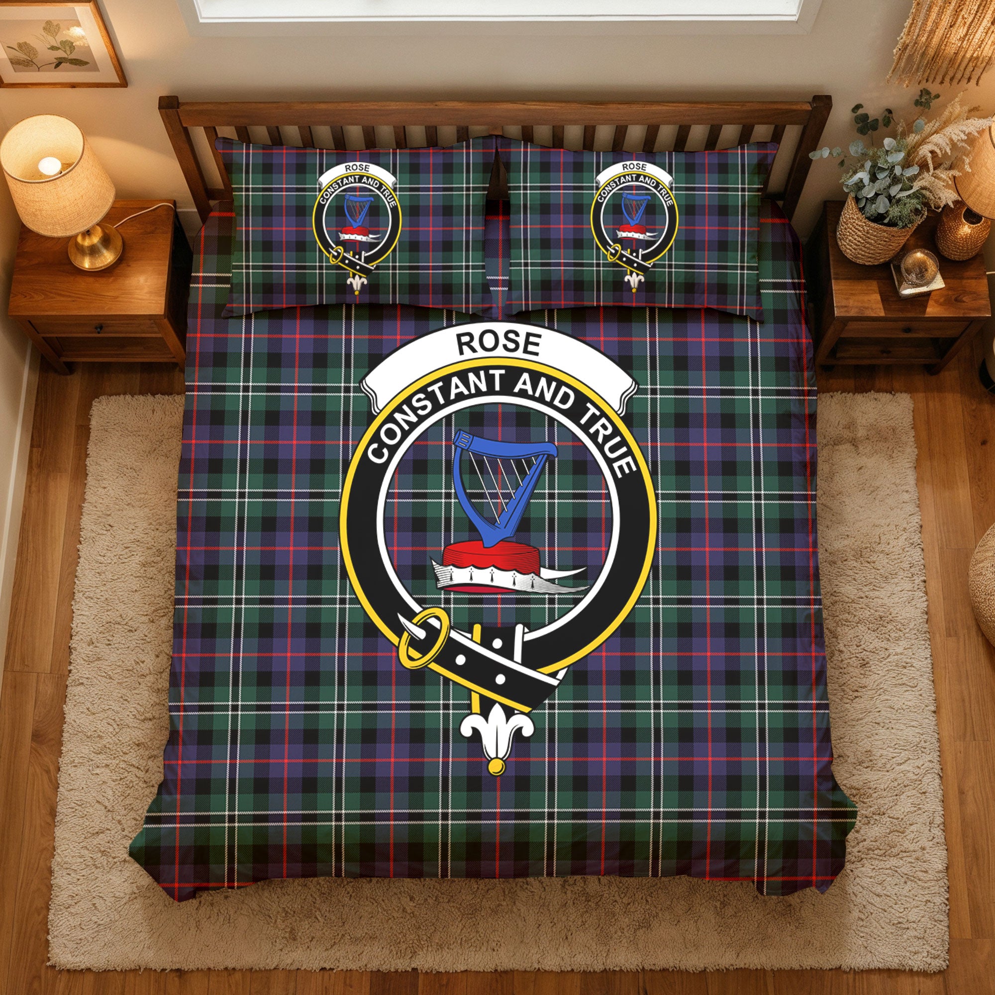 Rose Hunting Modern Tartan Crest Bedding Set