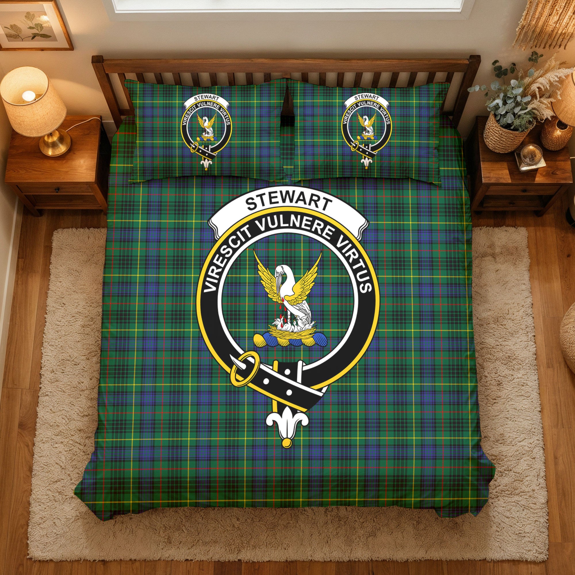 Stewart Hunting Modern Tartan Crest Bedding Set