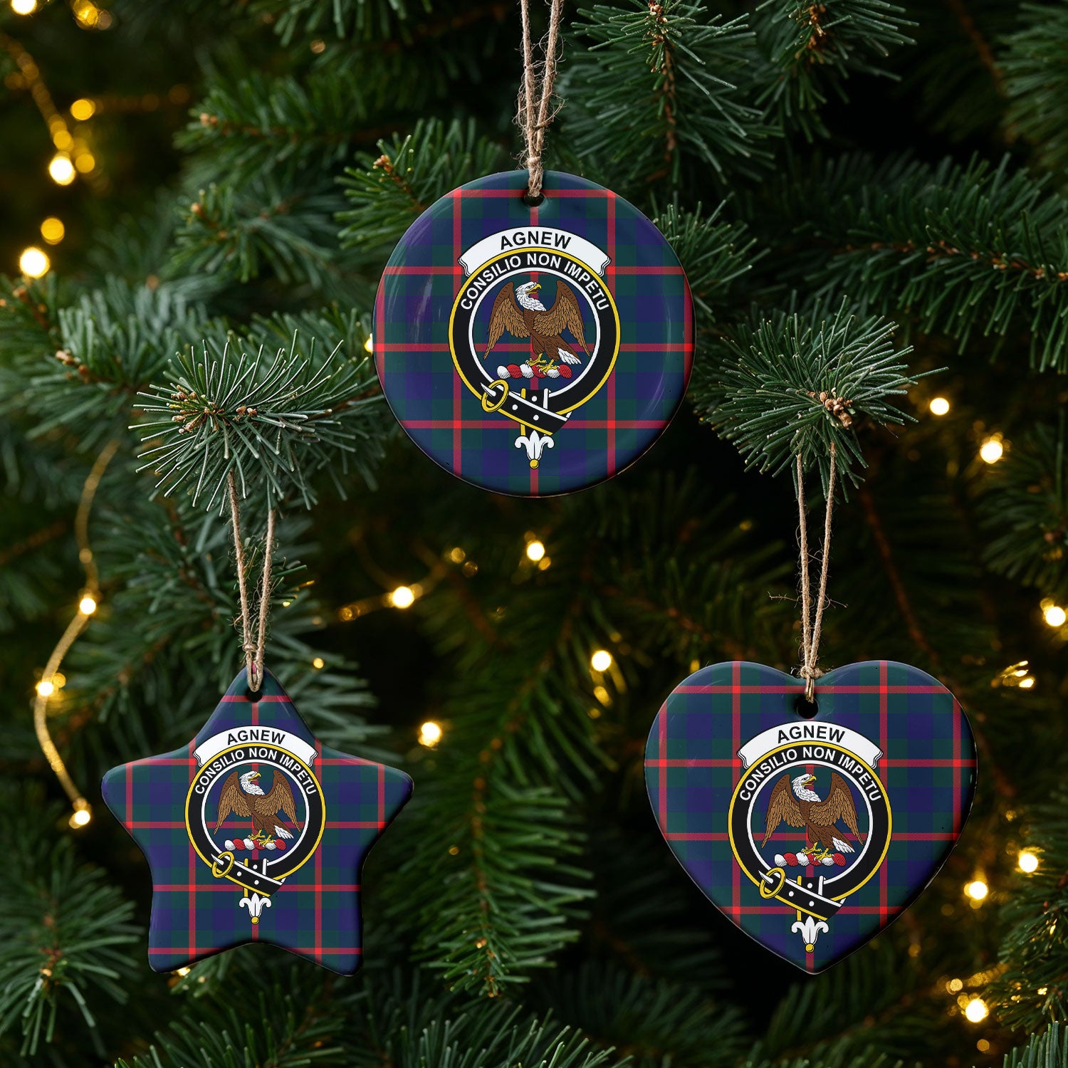Agnew Modern Tartan Crest Christmas Ceramic Ornament