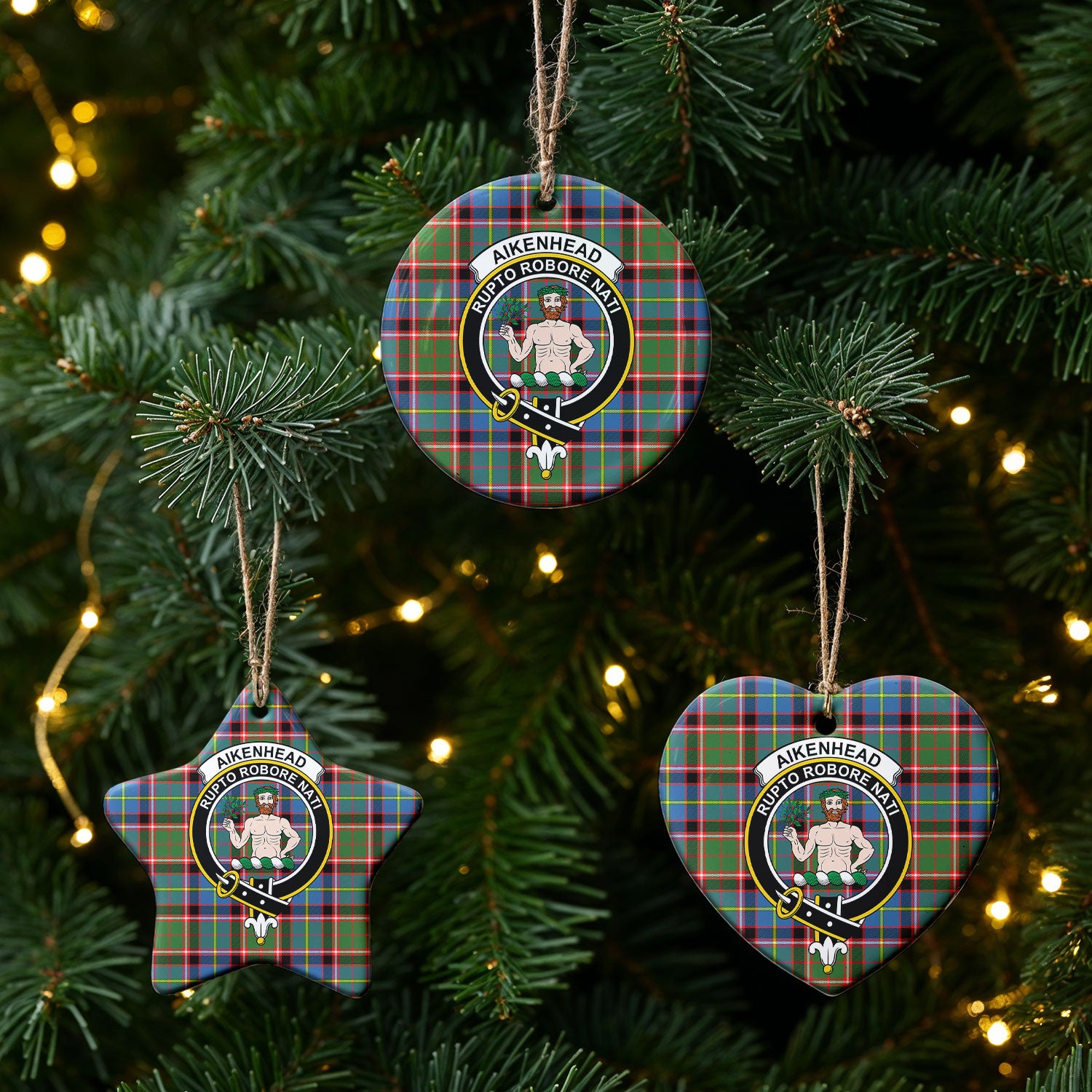 Aikenhead Tartan Crest Christmas Ceramic Ornament