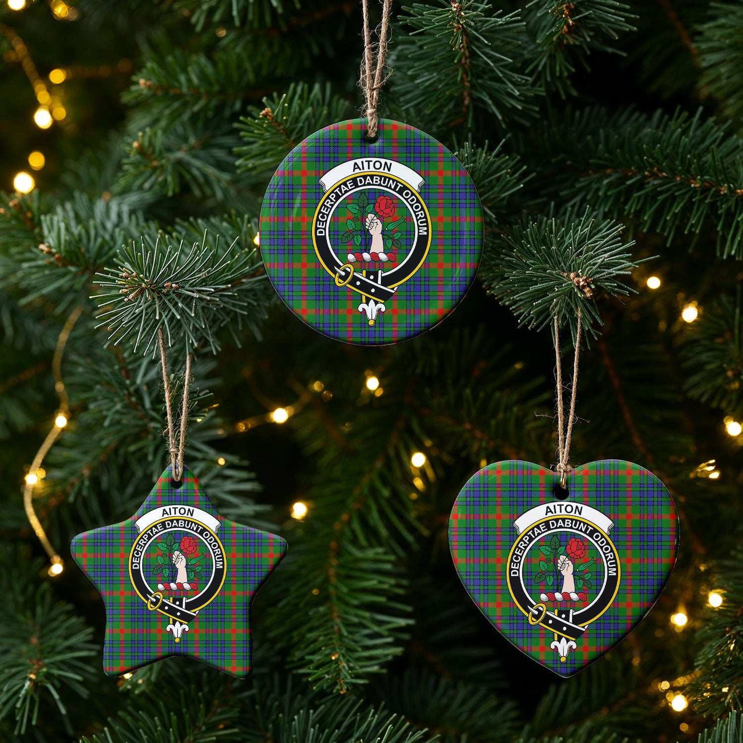 Aiton Tartan Crest Christmas Ceramic Ornament