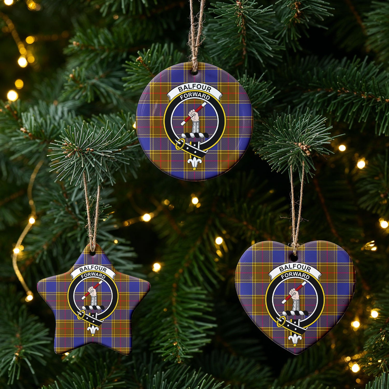 Balfour Modern Tartan Crest Christmas Ceramic Ornament