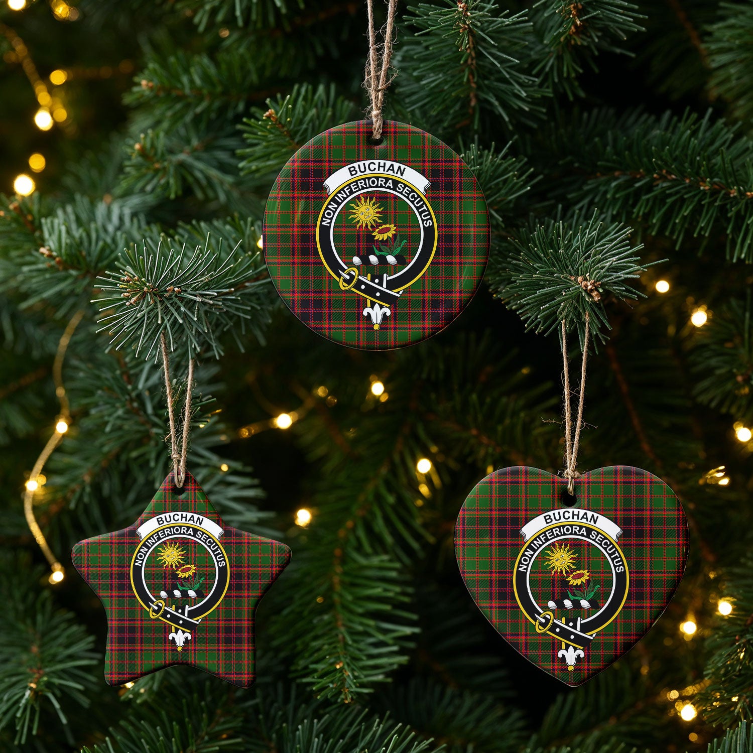 Buchan Modern Tartan Crest Christmas Ceramic Ornament