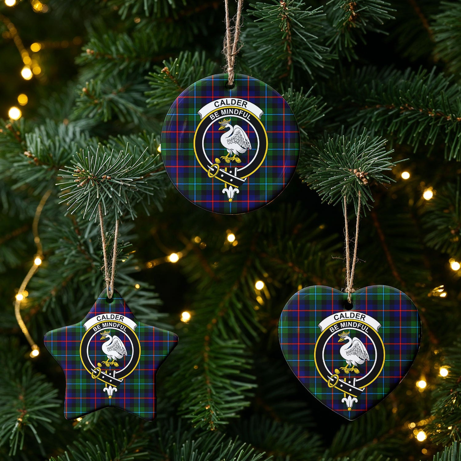 Calder (Calder-Campbell) Tartan Crest Christmas Ceramic Ornament