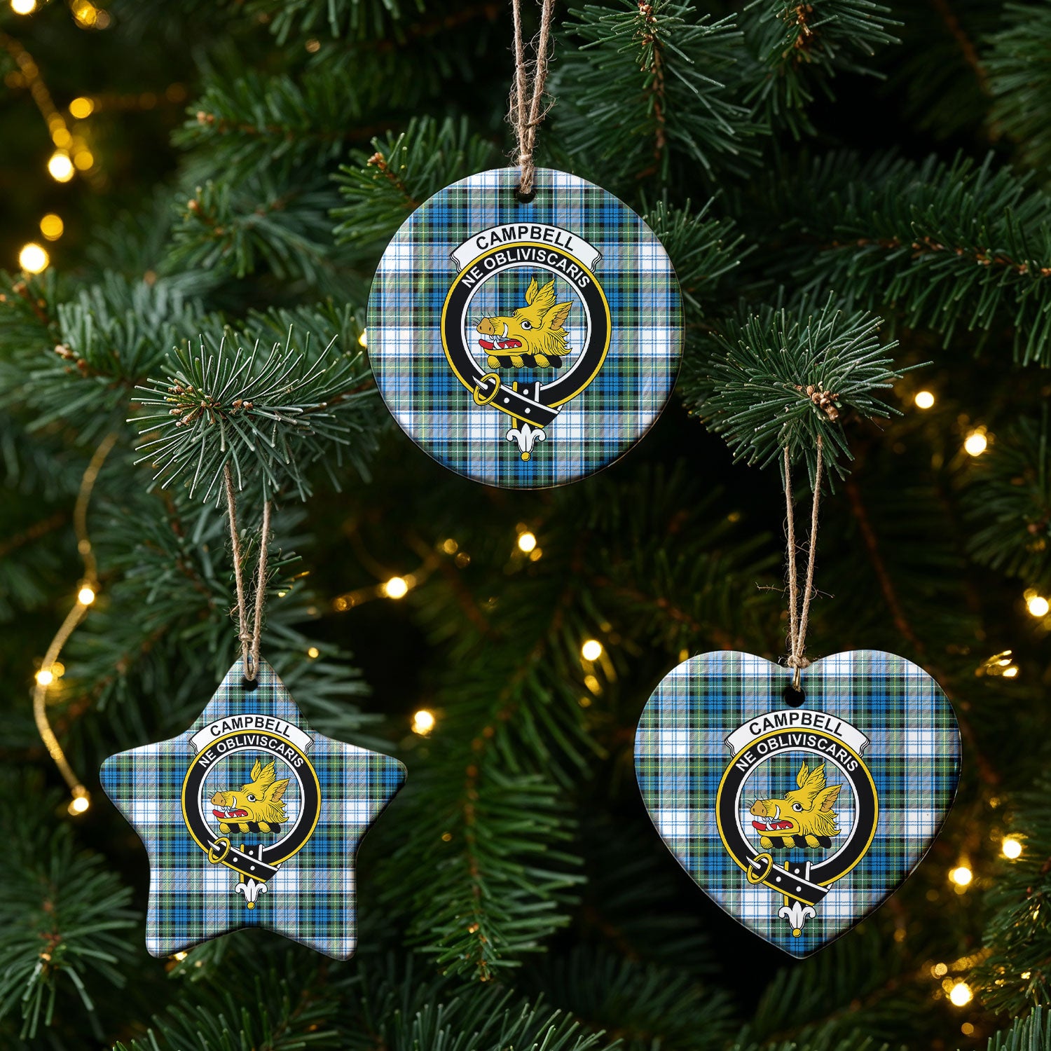 Campbell Dress Ancient Tartan Crest Christmas Ceramic Ornament