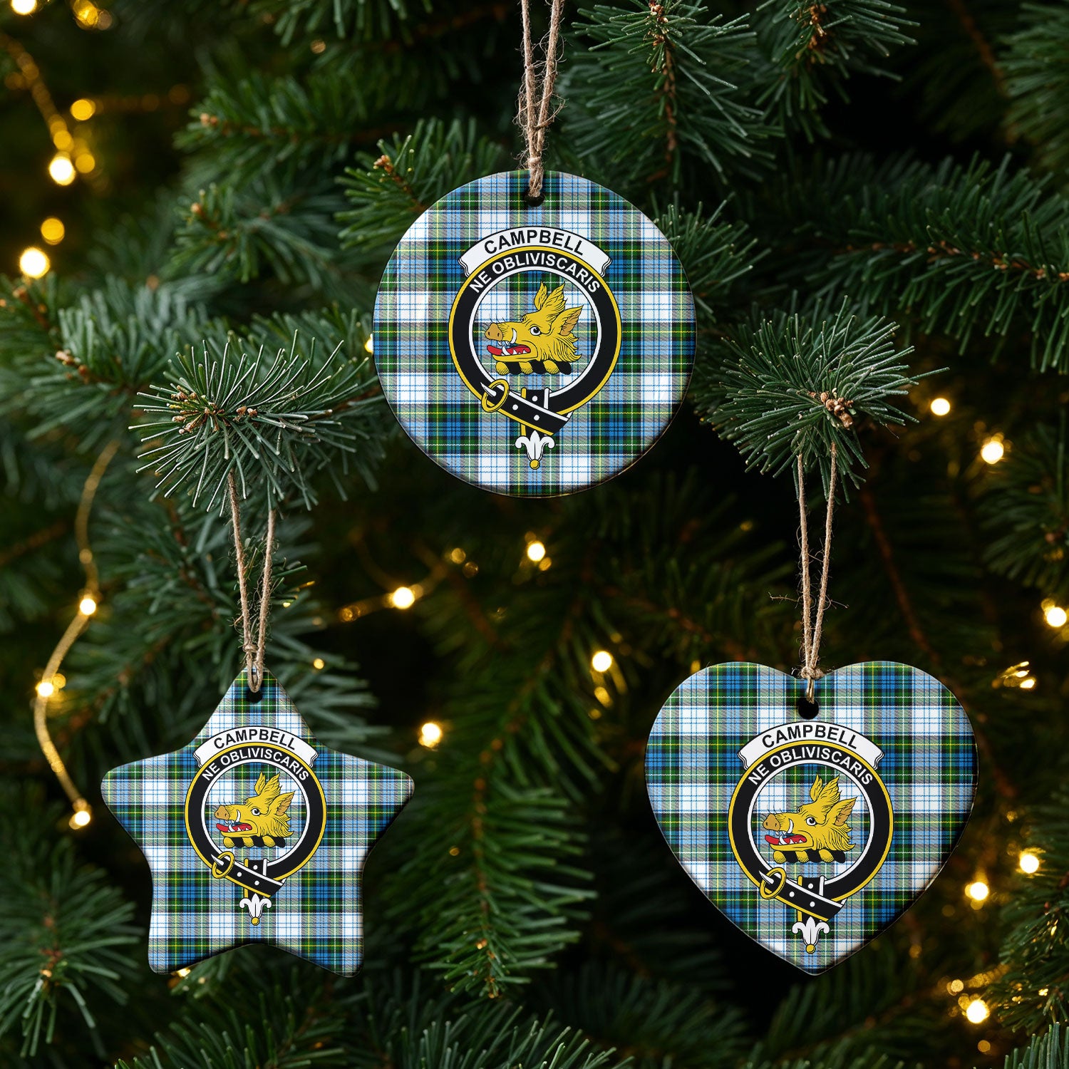 Campbell Dress Tartan Crest Christmas Ceramic Ornament