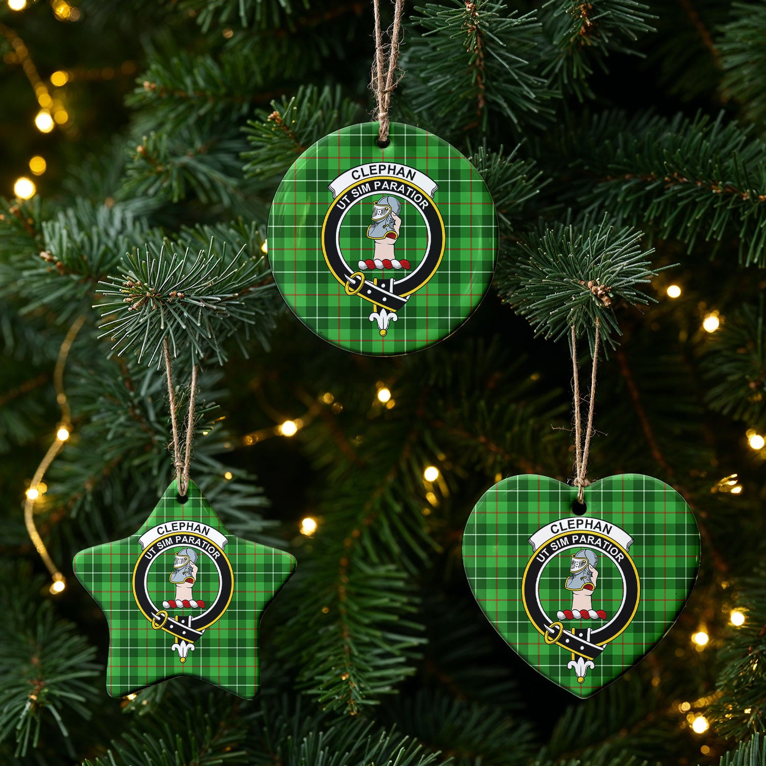 Clephan (or Clephane) Tartan Crest Christmas Ceramic Ornament