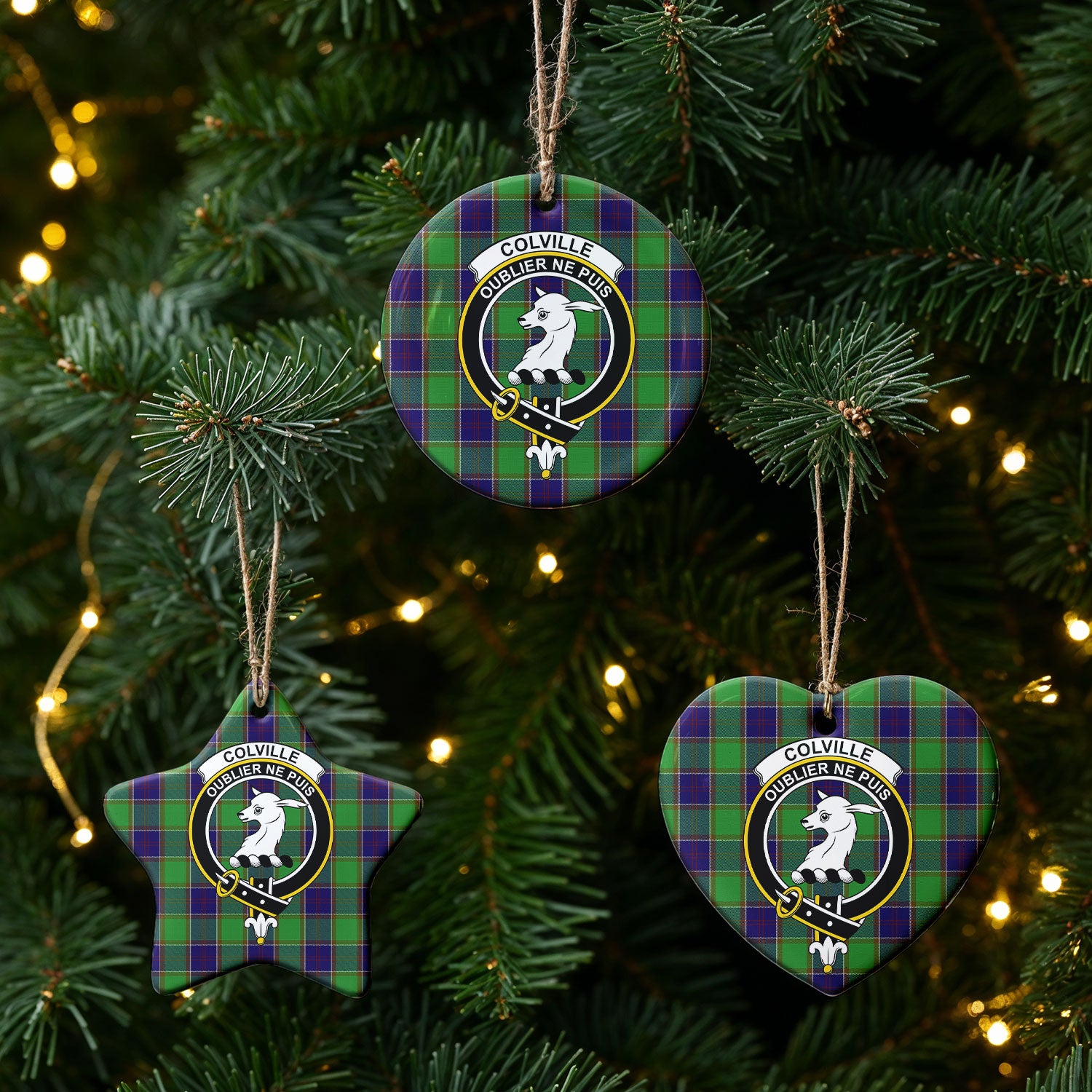 Colville Tartan Crest Christmas Ceramic Ornament