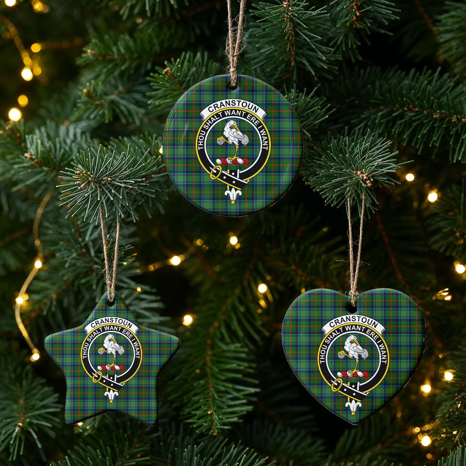 Cranstoun Tartan Crest Christmas Ceramic Ornament
