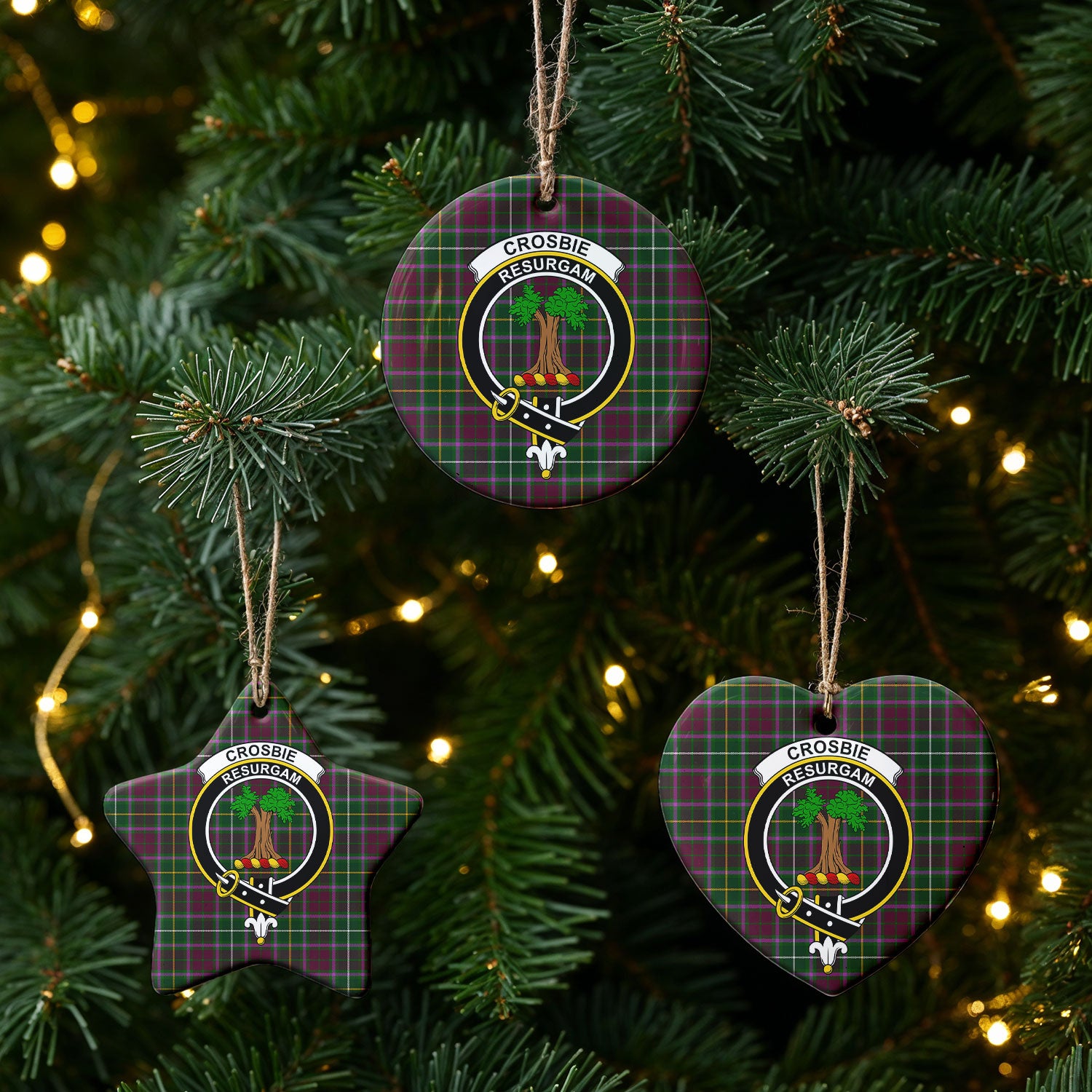 Crosbie Tartan Crest Christmas Ceramic Ornament