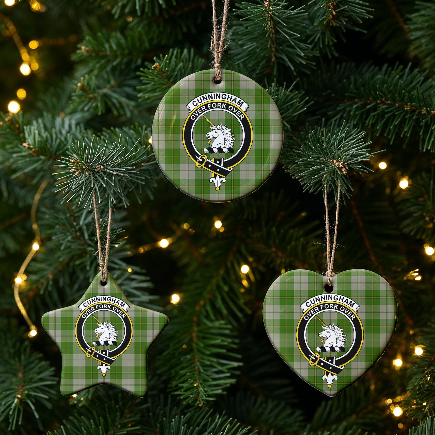 Cunningham Dress Green Dancers Tartan Crest Christmas Ceramic Ornament
