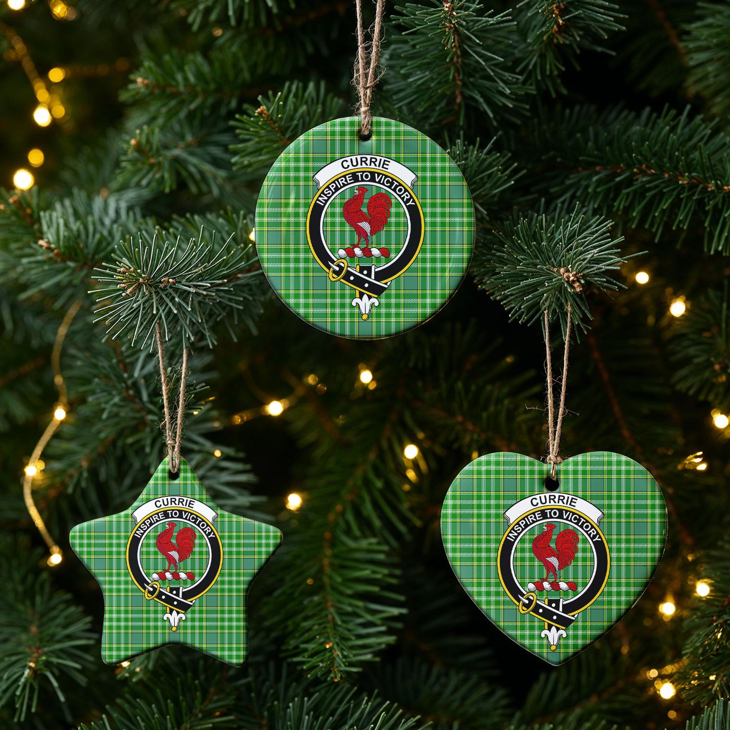 Currie Tartan Crest Christmas Ceramic Ornament