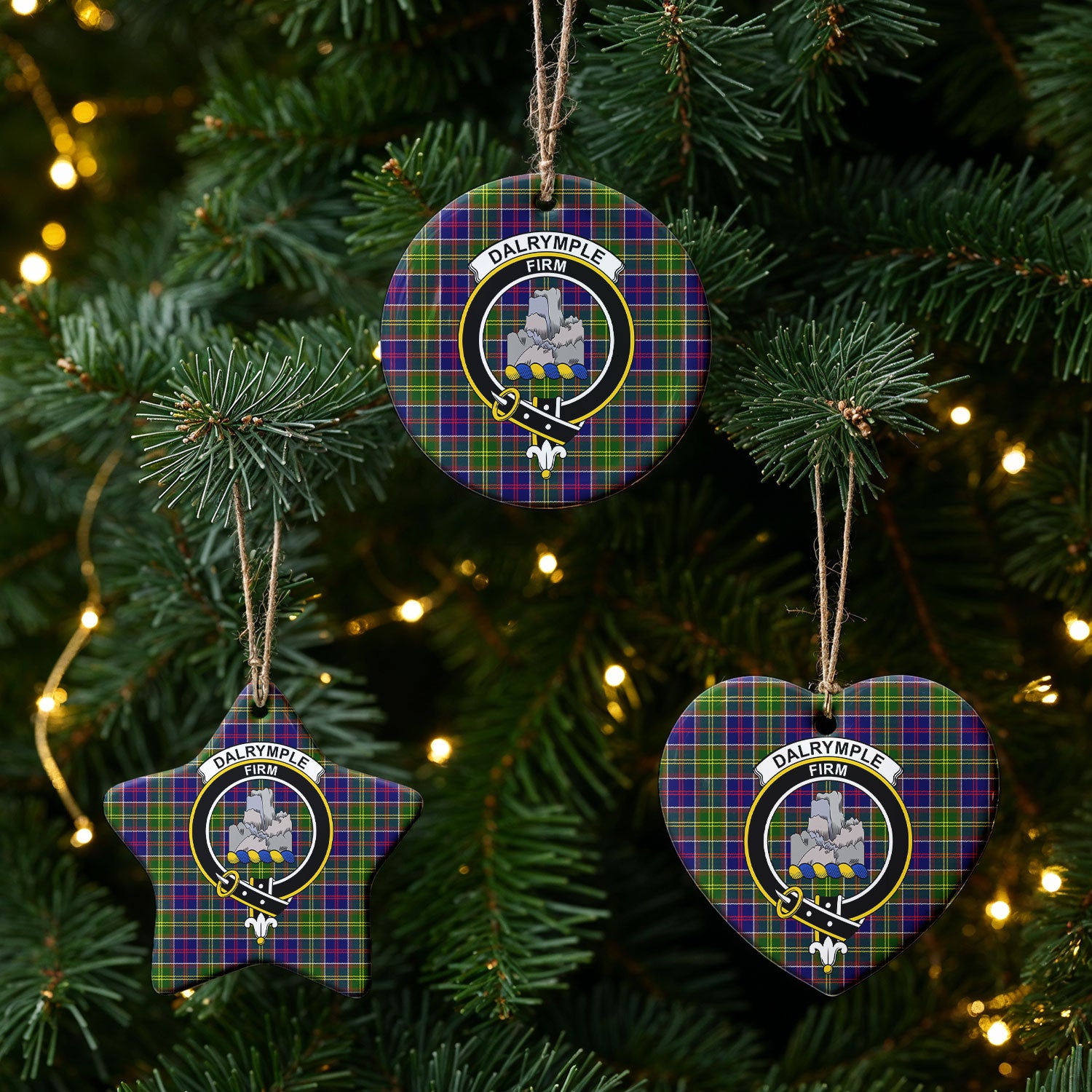 Dalrymple Tartan Crest Christmas Ceramic Ornament